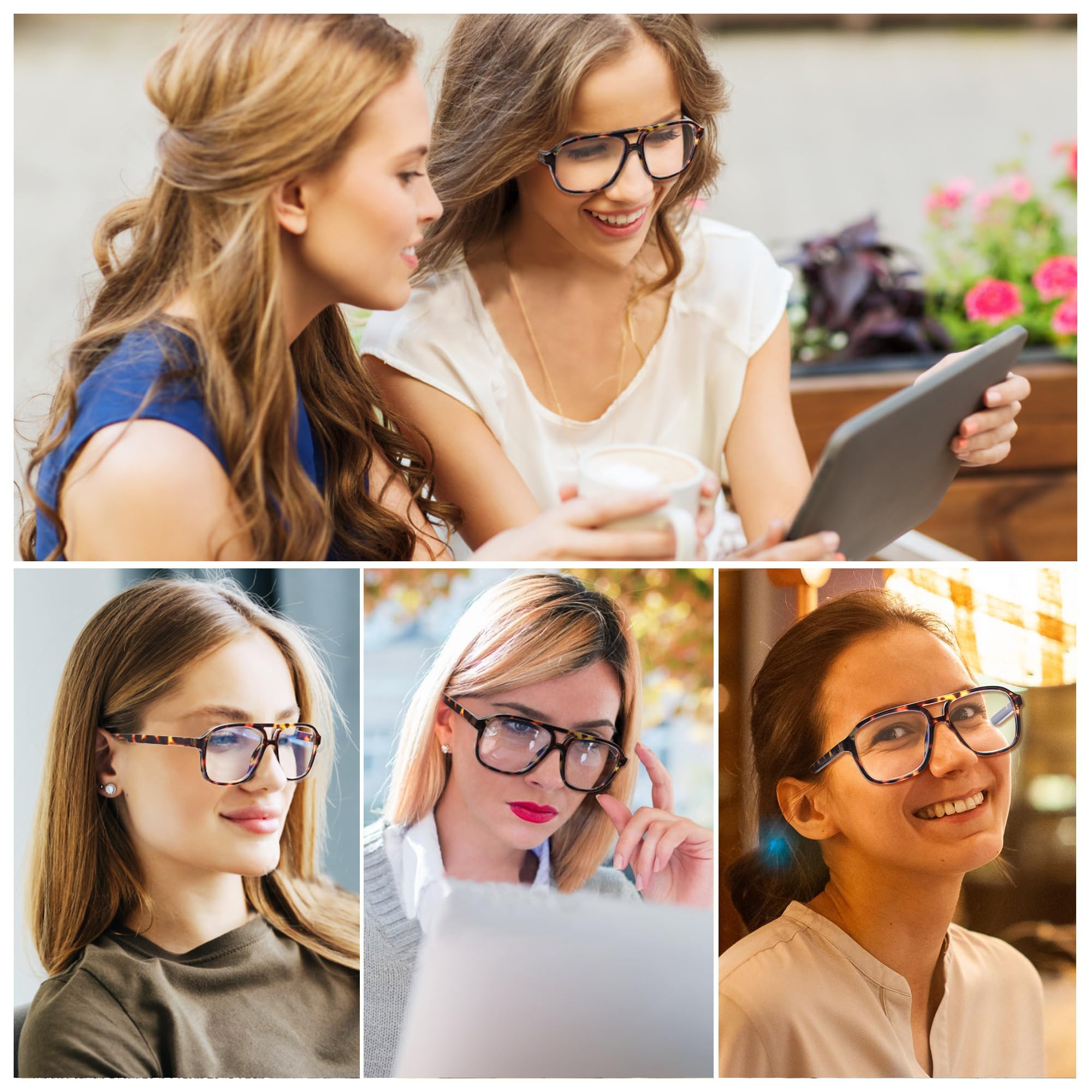 JM 3 Pack Oversized Aviator Reading Glasses for Women & Men - Retro Square Blue Light Blocking Computer Glasses for Reading, Working & Screen Use
