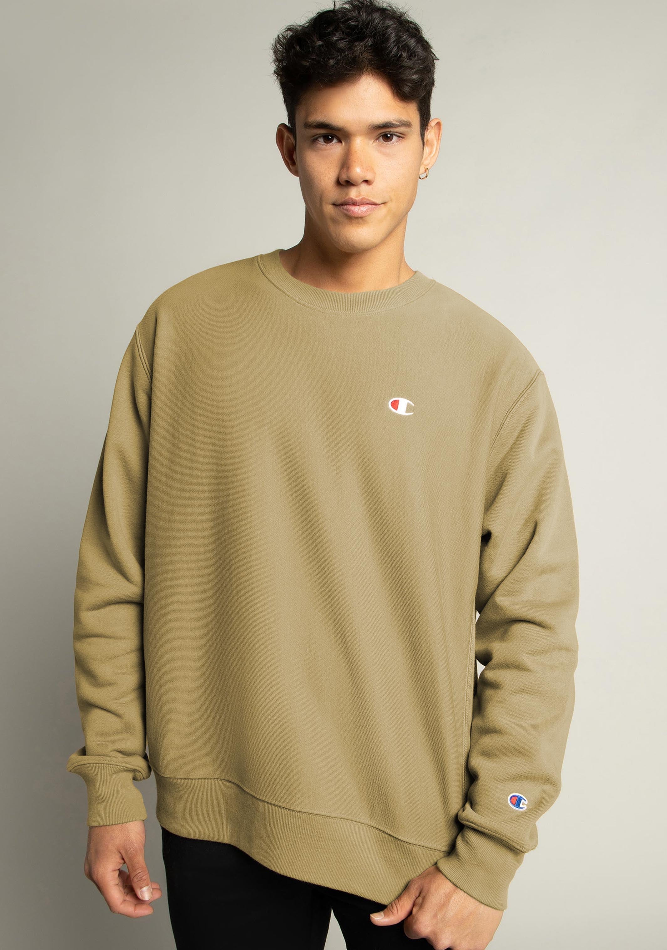 Champion Men's Reverse Weave Small Logo Crew Neck Sweatshirt - Comfortable Cotton Blend Pullover for Casual Wear, Gym & Street Style