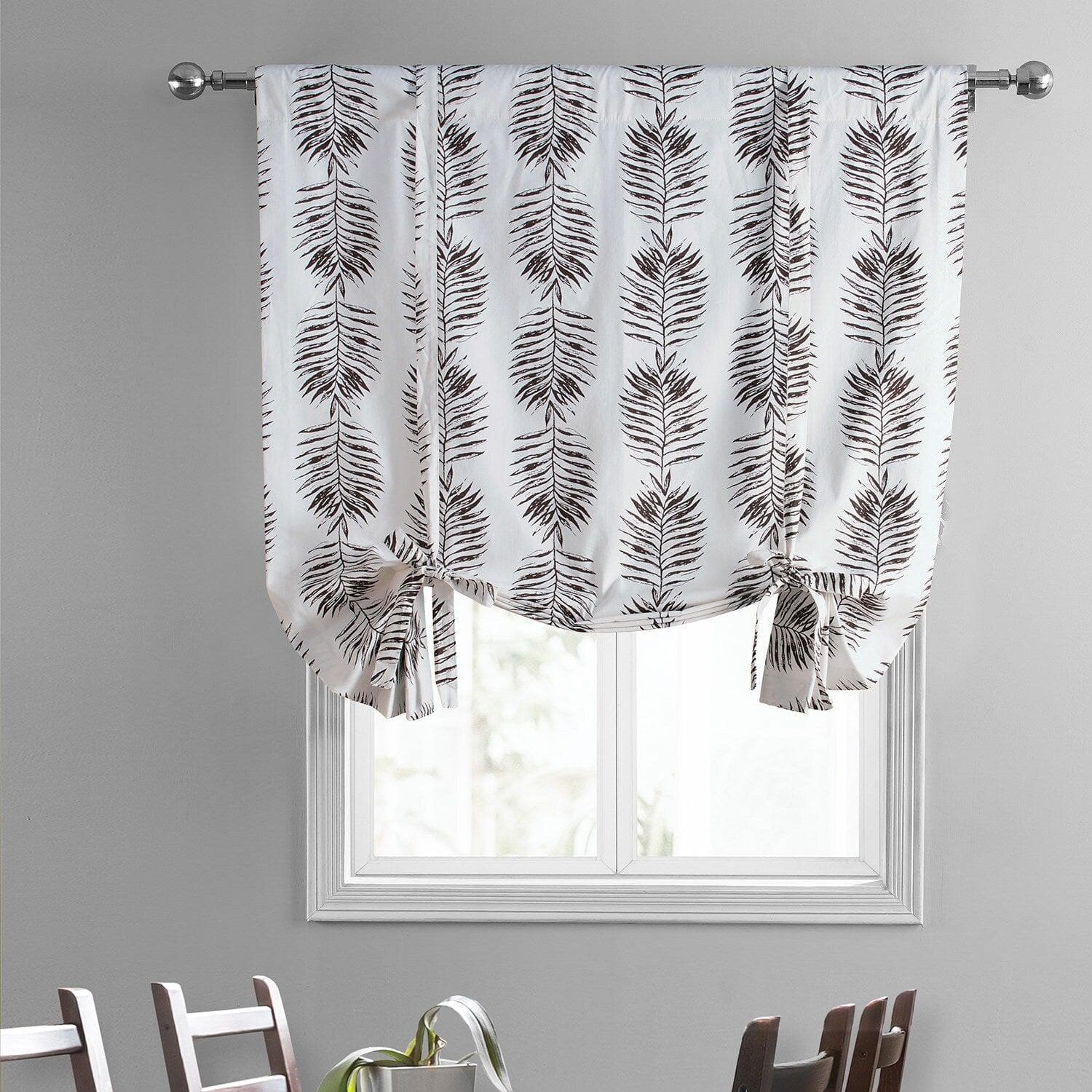 Brown Floral Printed Cotton Blackout Window Shade - Sago Nut Design, Room Darkening Tie-Up Curtain for Bedroom & Living Room