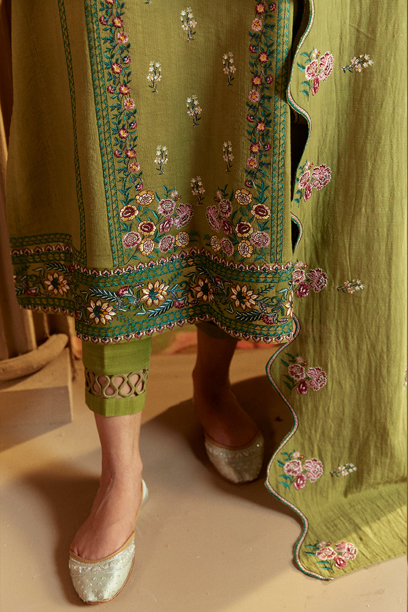 Green Oasis 3-Piece Khaddar Embroidered Suit Set - Elegant Pakistani Formal Wear for Weddings & Special Occasions