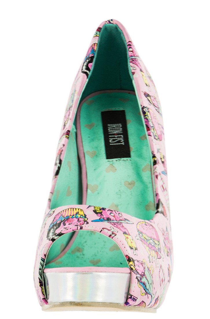 Iron Fist Death's Diner Pink Platform Peep Toe Shoes - Gothic Punk Fashion for Women, Perfect for Concerts, Parties and Alternative Outfits