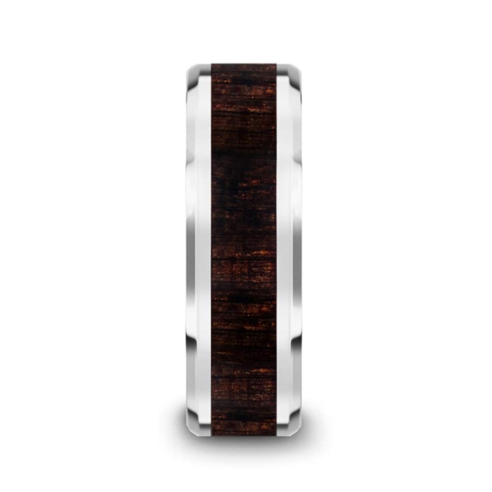Roy Rose Men's Tungsten Carbide Wedding Ring with Ebony Wood Inlay - Comfort Fit Beveled Edge, 8mm Width (Arcane Style) - Perfect for Weddings, Anniversaries & Special Occasions