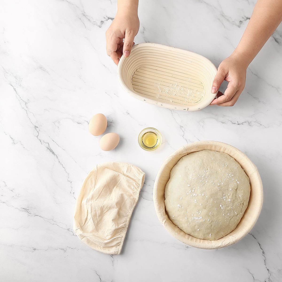 Saint Germain Bakery Premium Round & Oval Bread Banneton Basket with Linen Liner - 10 Inch Brotform Proofing Basket for Artisan Sourdough, Baguettes & Homemade Bread - Perfect for Baking, Gifting & Professional Bakeries