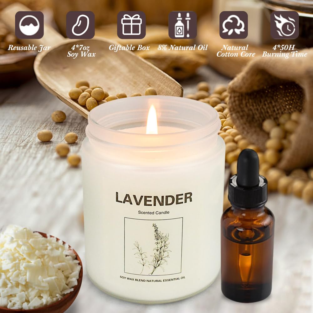 4 Pack Scented Lavender Candles (28 oz) for Home, Stress Relief, Relaxation - Perfect Gift for Women, Birthday, Valentine's Day, Mother's Day & Anniversary - Create a Cozy Atmosphere for Bedroom, Bath & Meditation