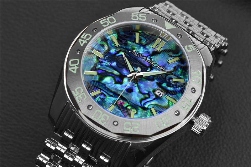 ARAGON Automatic Watch 50mm Stainless Steel Case with Abalone Dial - Perfect for Men's Fashion, Business, and Casual Wear