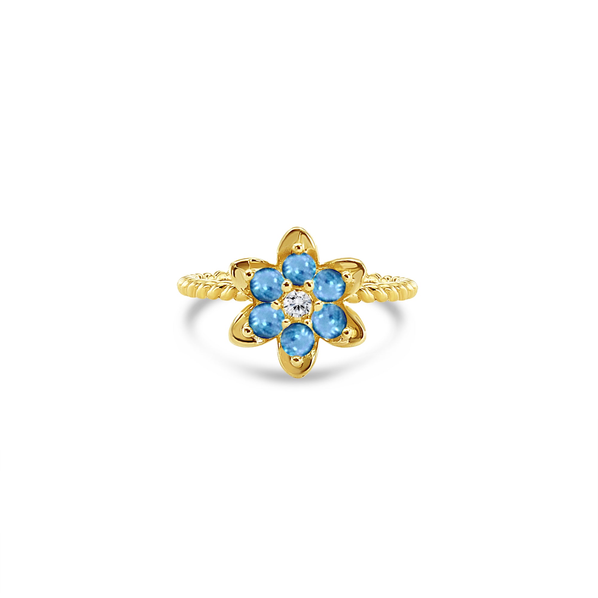 14K Yellow Gold Aquamarine Tulip Flower Ring for Women | Elegant Statement Jewelry for Weddings, Parties & Special Occasions