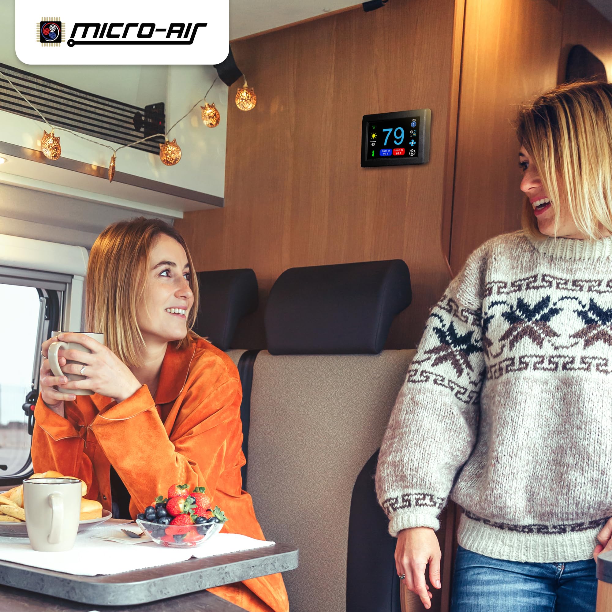 MICRO-AIR EasyTouch Digital WiFi & Bluetooth Thermostat - Programmable RV Thermostat Replacement for Dometic | Compatible with Heat, AC & Air Conditioner (357 Black) | Perfect for RV Camping & Outdoor Adventures
