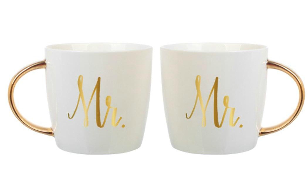 Premium Slant Set of 2 Ceramic Coffee Mugs 14oz - Elegant Mr & Mr Couple Mugs for Coffee, Tea & Hot Drinks - Perfect for Couples, Anniversaries & Romantic Gifts