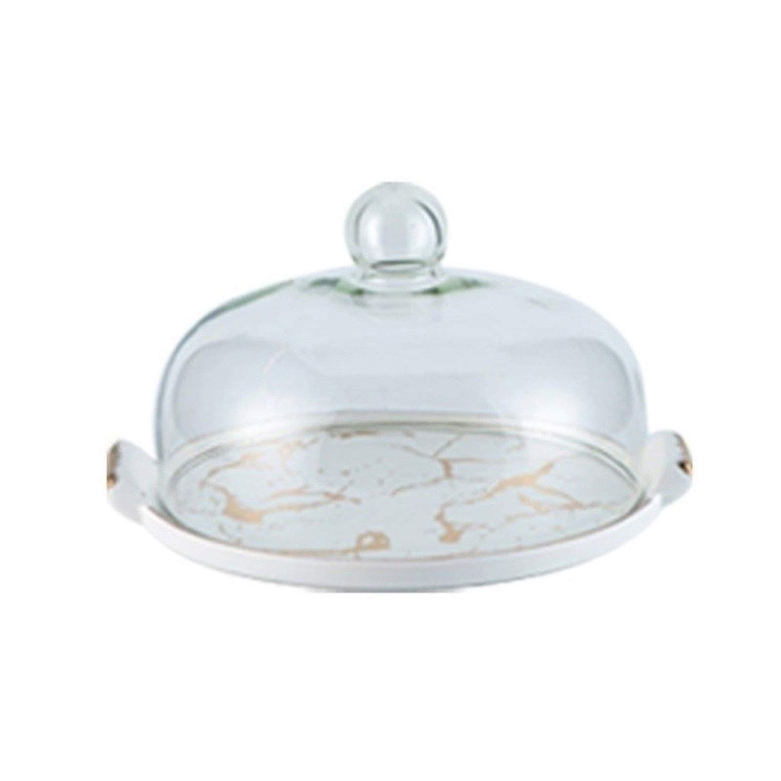 Vintage Marble Textured Porcelain Cake Stand - 12 Inch White Serving Platter for Desserts, Fruits & Snacks | Elegant Party Display with Glass Dome - Perfect for Weddings, Tea Parties & Home Decor