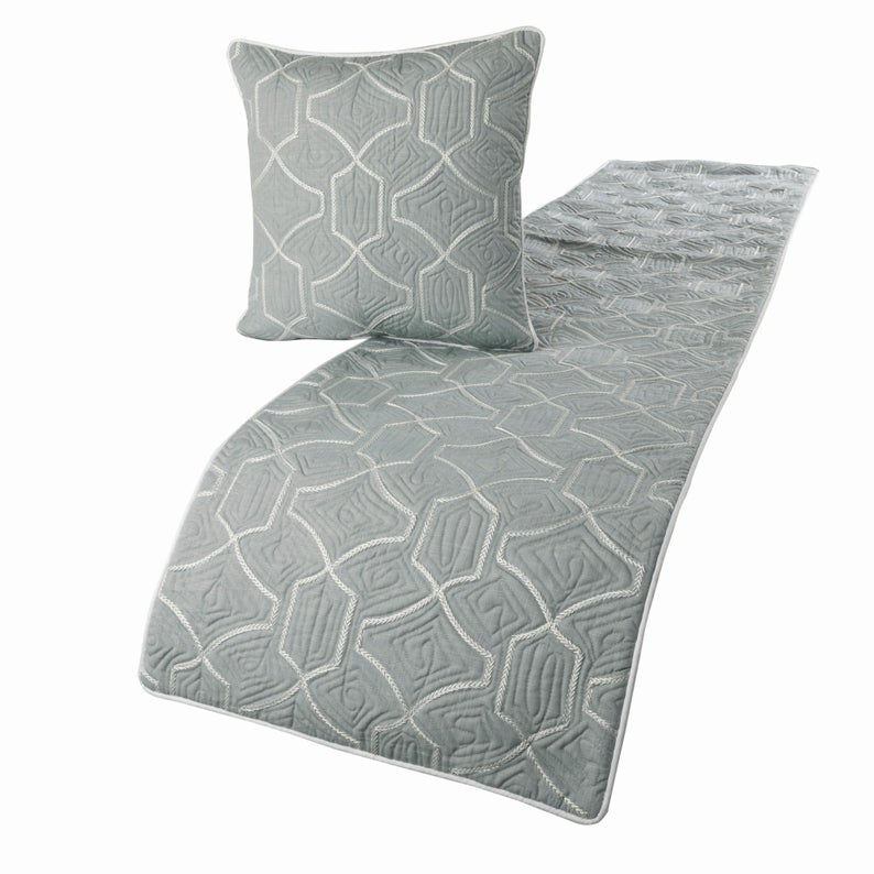 Linen Blue Decorative Bed Runner and Pillow Cover Set - Elegant Atmosphere for Master Bedroom, Guest Room & Home Decor