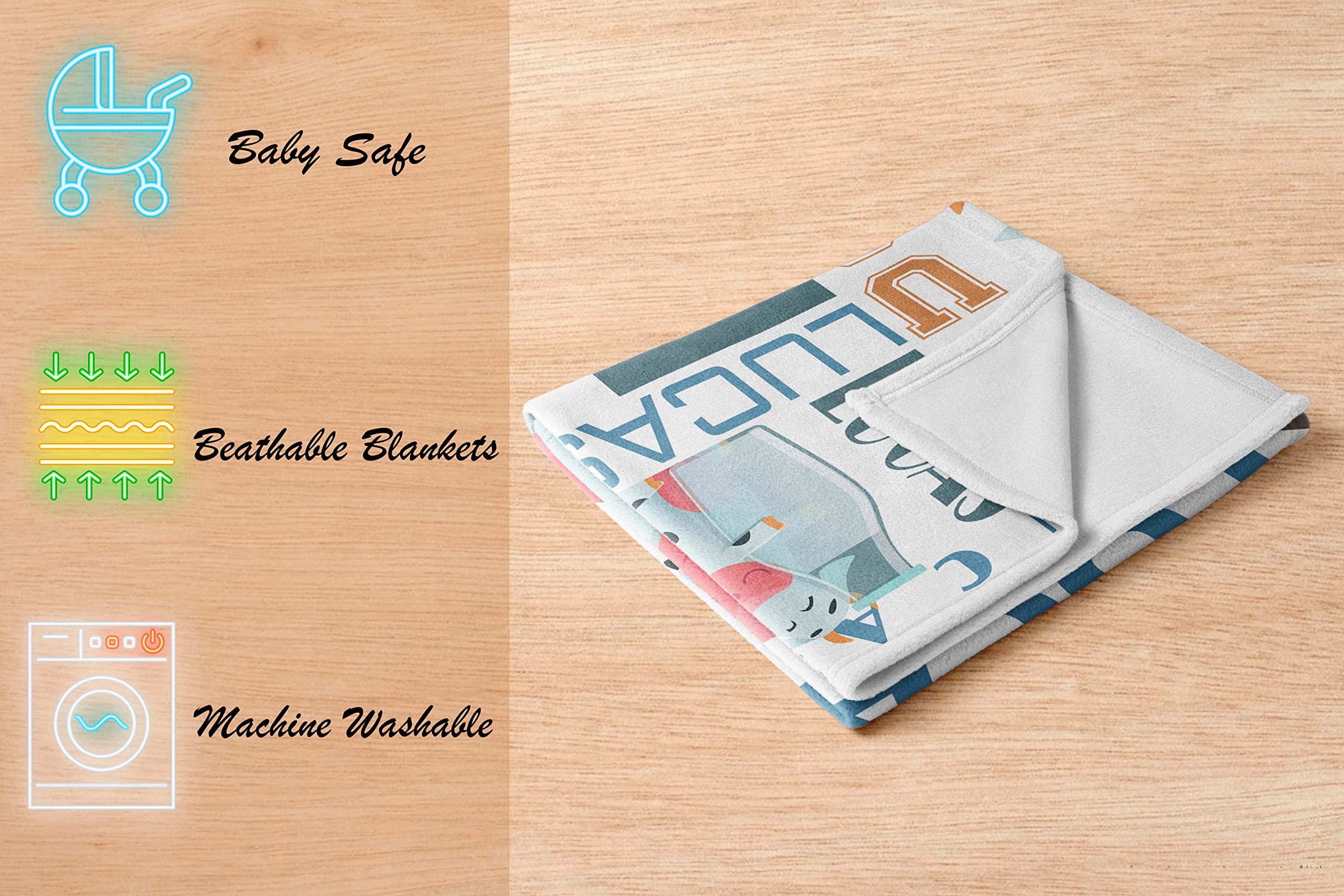 Personalized Baby Boy Blankets with Name - Soft Plush Fleece Custom Blanket for Newborns & Toddlers - Perfect Baby Shower Gift, Birthday Present & Nursery Essential