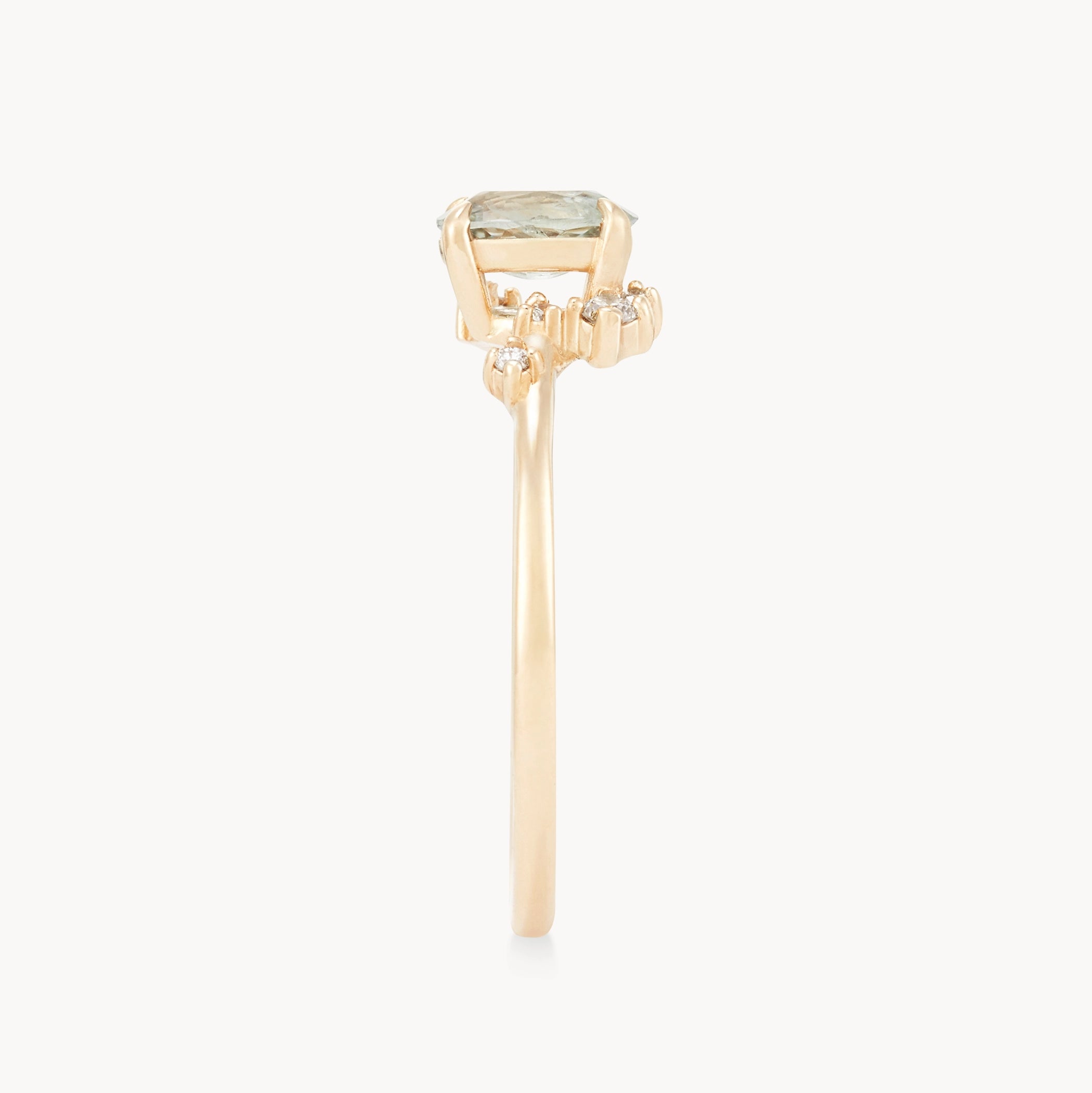 Unique 14K Yellow Gold Magical Kinship Ring with Pale Seafoam Oval Cut Sapphire – Perfect for Engagements, Anniversaries & Special Occasions
