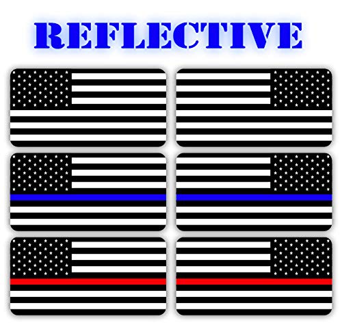 Reflective American Flag Thin Red Line & Blue Line Hard Hat Stickers Combo Pack - Firefighter, EMT, Paramedic, Tactical Gear, Survival Labels - USA Patriotic Toolbox & Helmet Decals for First Responders, Construction Workers, and Outdoor Enthusiasts