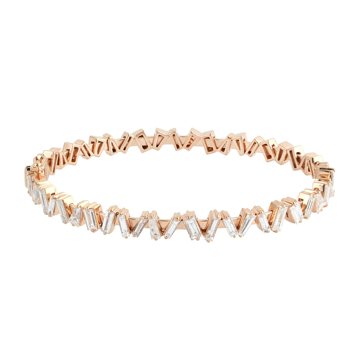14K Rose Gold Natural Baguette Diamond Wedding Bangle Bracelet for Women - Elegant Bridal Jewelry Gift for Anniversary, Engagement & Special Occasions