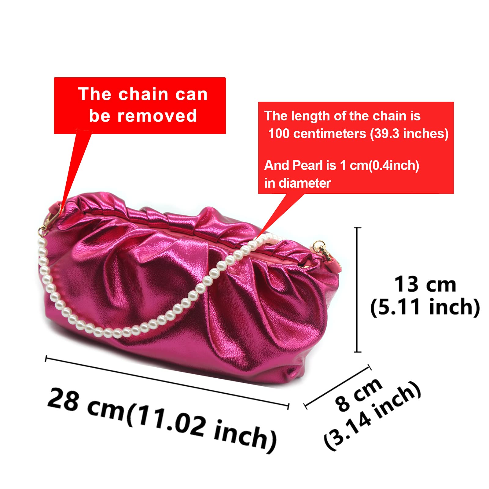 NAARIIAN Women's Cloud-Shape Dumpling Bags with Chunky Chain & Detachable Strap - Elegant Evening Clutch Purse for Parties, Weddings & Date Nights