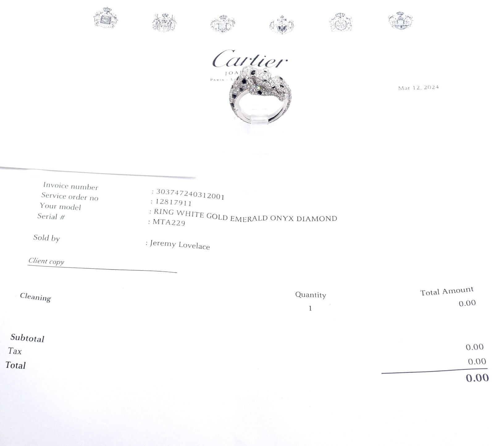 Authentic Cartier Panther Panthere 18K White Gold Diamond Onyx Ring - Luxury Jewelry for Women, Elegant Gift for Anniversary & Special Occasions