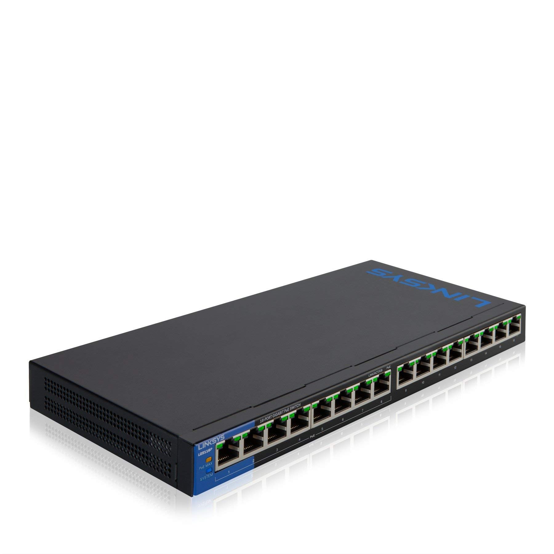 Linksys LGS116P 16-Port Gigabit Ethernet Switch | Unmanaged Network Switch with 8 PoE+ Ports (130W) - Renewed | Ideal for Small Business & Home Office Networking