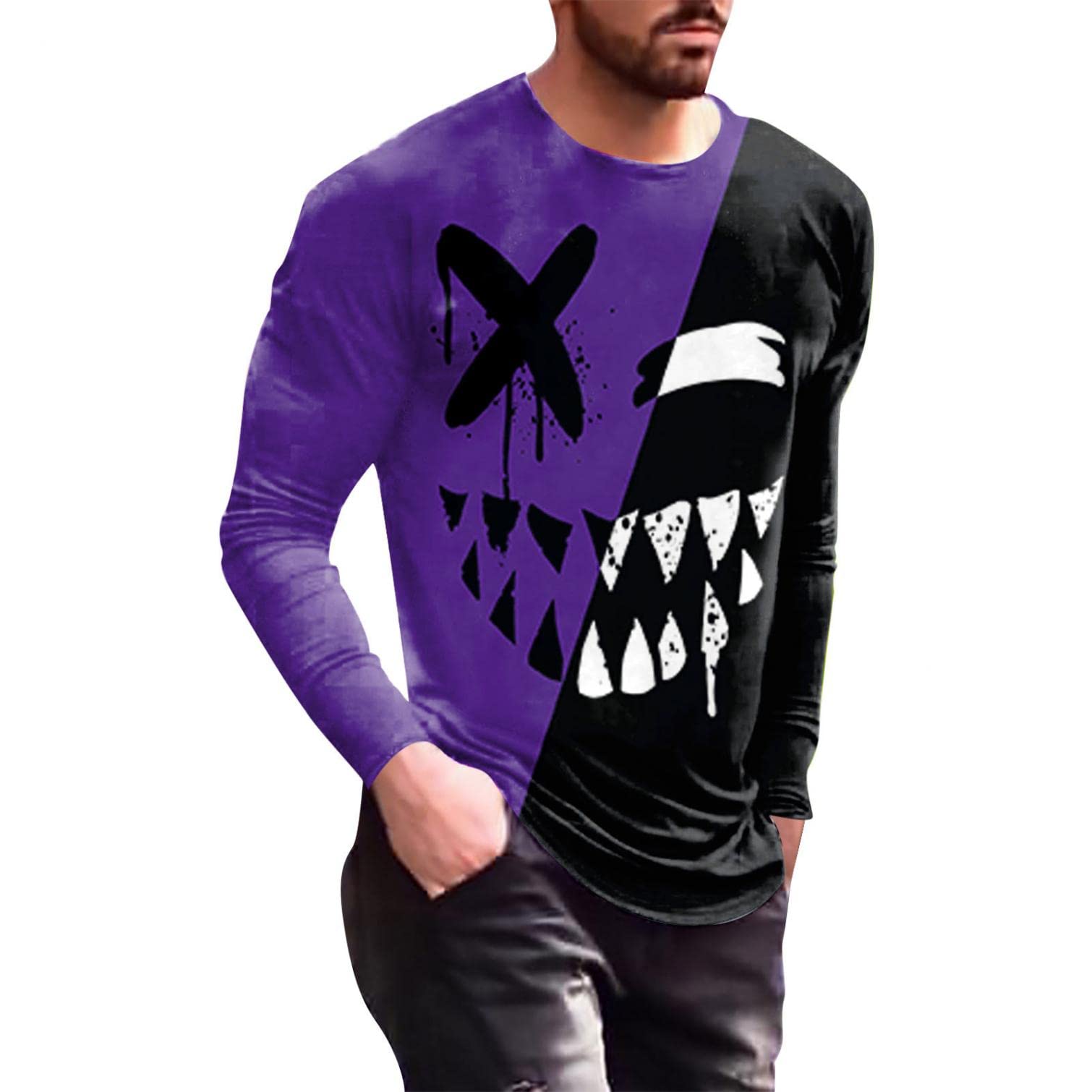XXBR Men's Long Sleeve T-Shirt - 3D Jesus Cross Print Faith Design for Streetwear, Workout & Athletic Wear | Casual Fall Fashion & Christian Apparel