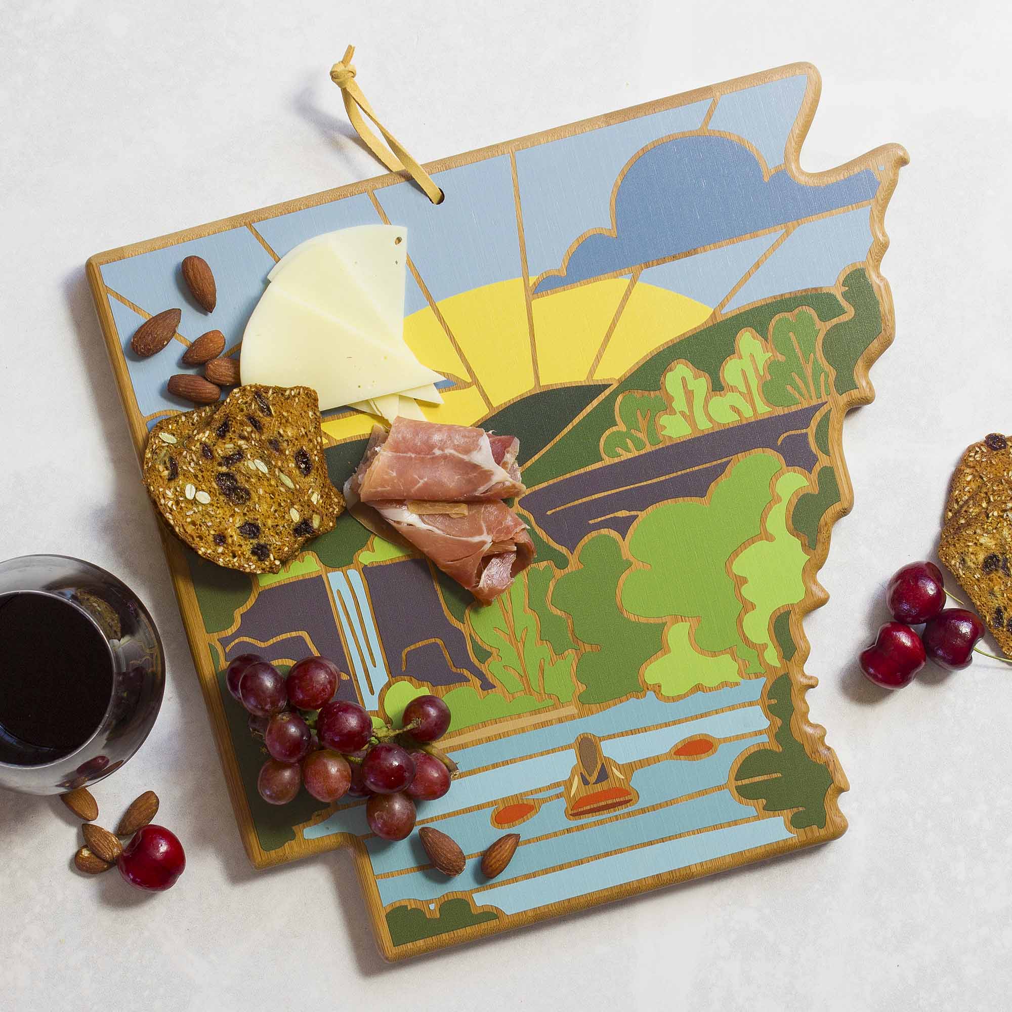 Handcrafted Arkansas Wooden Cutting Board with Summer Stokes Artwork - Perfect for Kitchen Prep, Charcuterie Boards & Home Decor Gifts