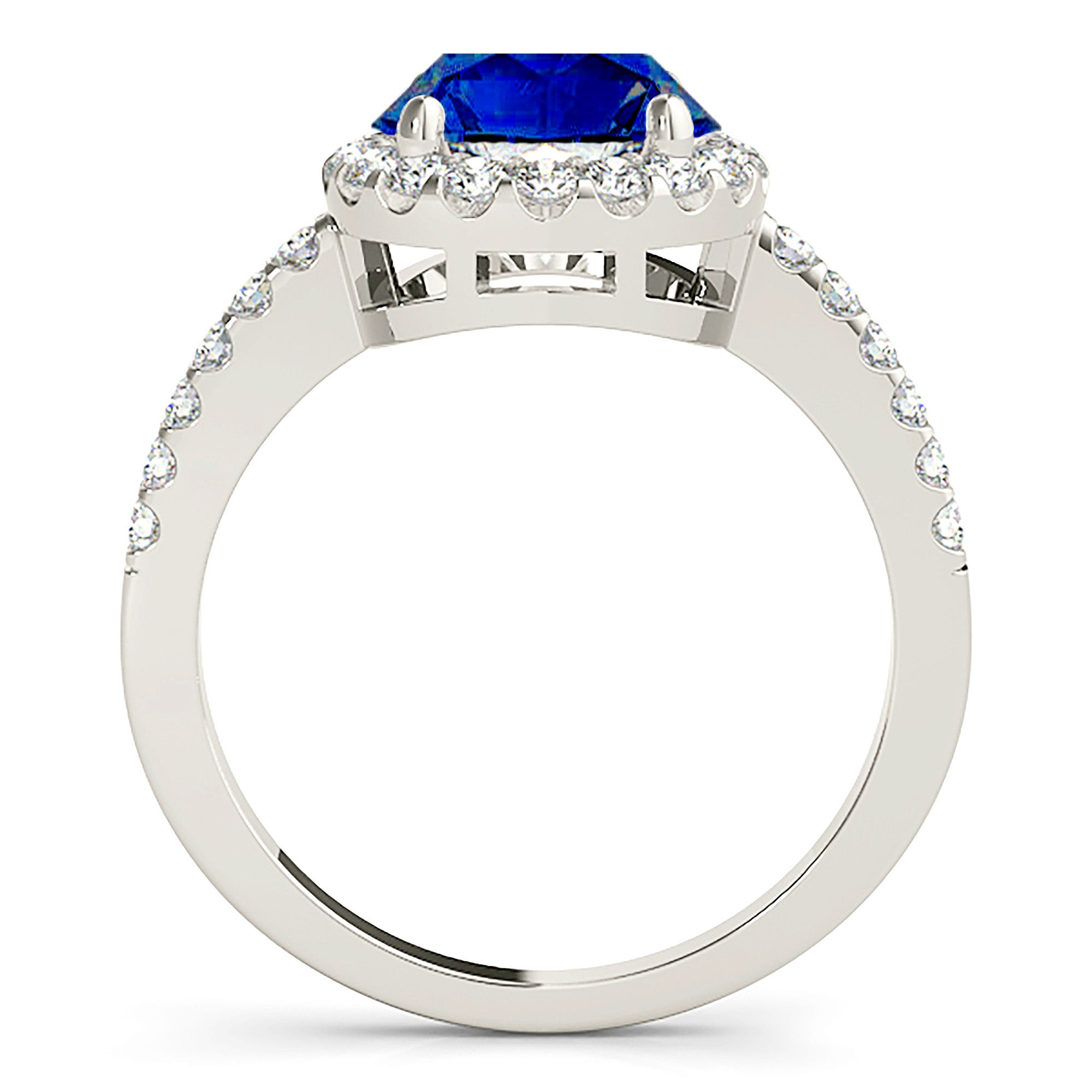 2.40 Carat Genuine Blue Sapphire Halo Ring - 14K White Gold Engagement Ring for Women, Wedding Band, Anniversary Gift, Promise Ring, Bridal Jewelry