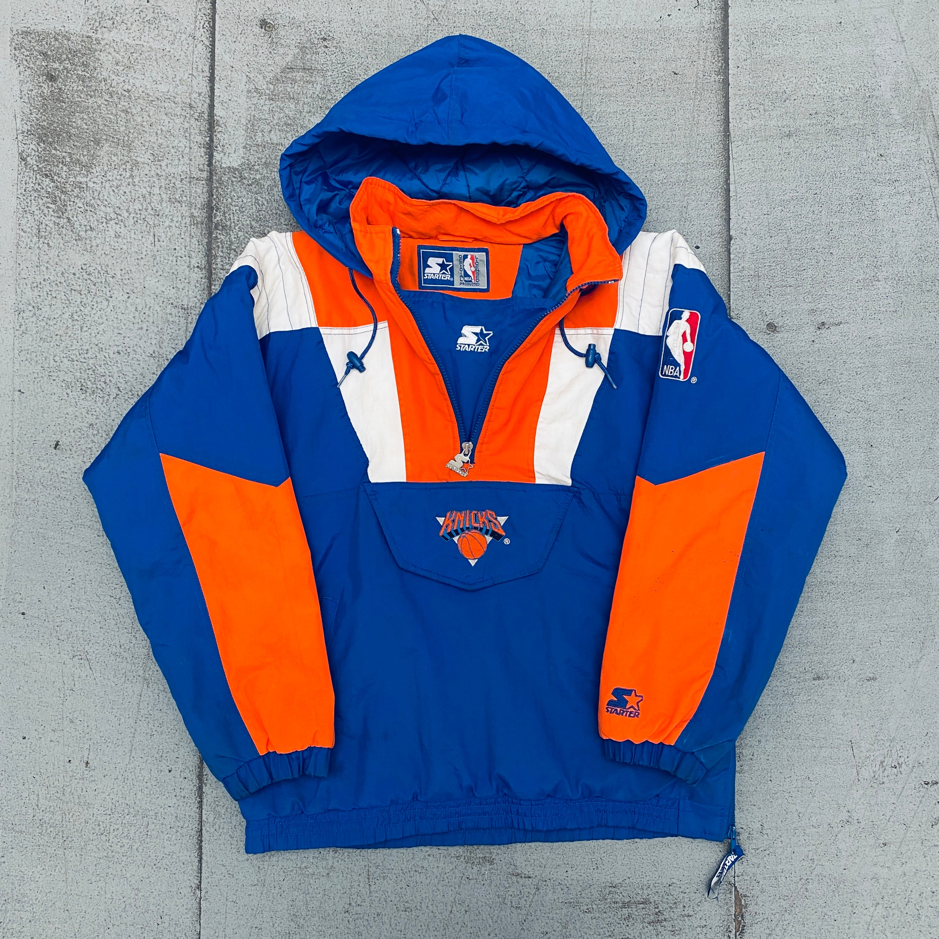 Vintage 1990s New York Knicks 1/4 Zip Breakaway Jacket - Starter Brand NBA Basketball Pullover (S/M) - Perfect for Game Day, Streetwear & Retro Sports Fashion