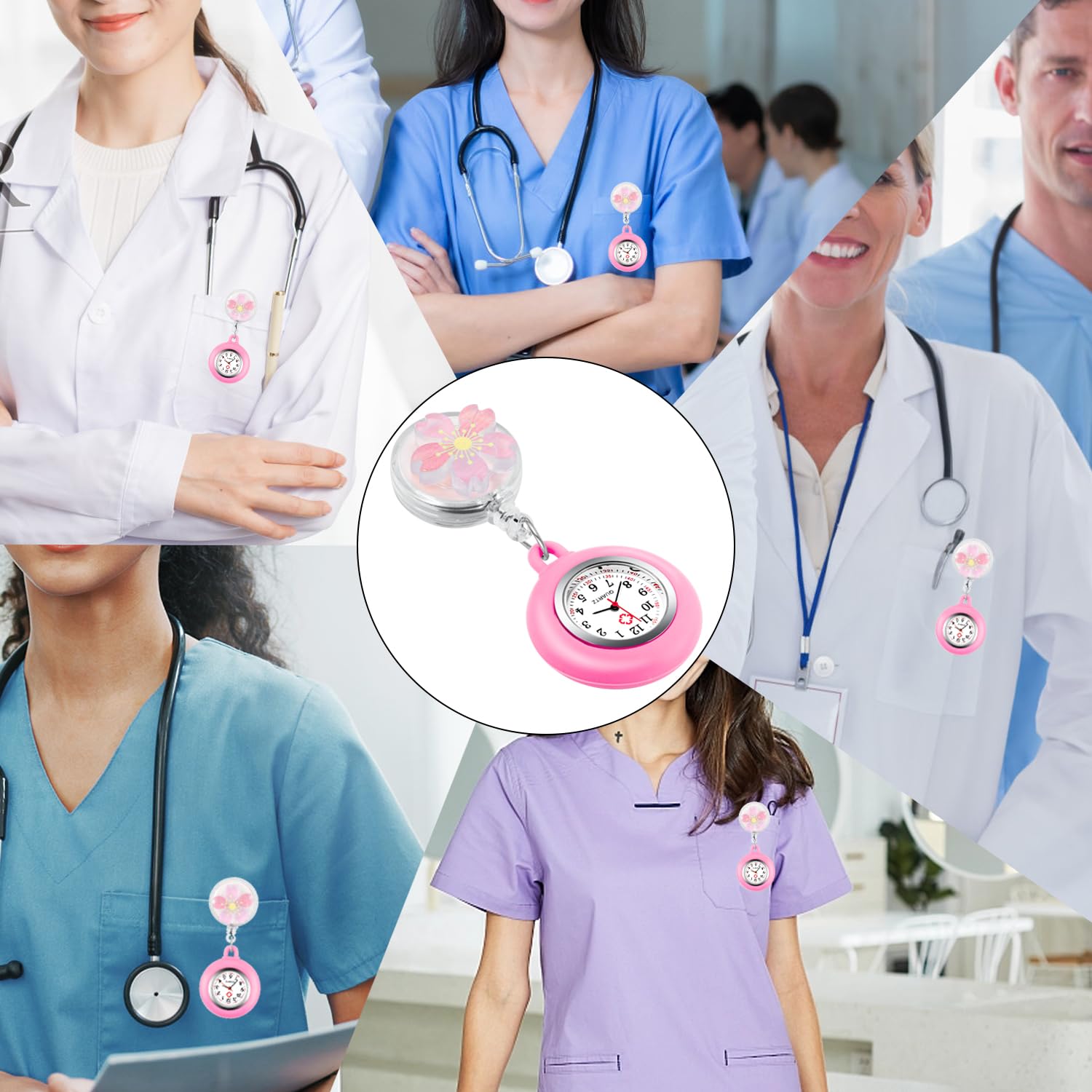 Stylish Tiong Pattern Nurse Watch - Flip Collar Clip Pocket Watch with Retractable Arabic Numeral Dial | Perfect for Medical Professionals & Healthcare Workers