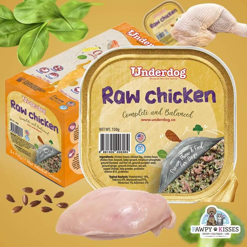 Premium Underdog Raw Chicken Fresh Frozen Dog Food - 1.2kg / 3kg - Grain-Free, High-Protein Natural Diet for Puppies & Adult Dogs - Perfect for Raw Feeding, Training Treats & Weight Management