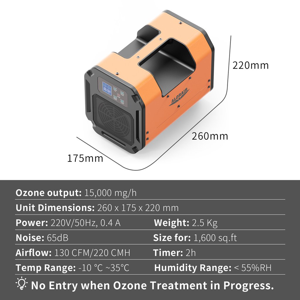 AlorAir O UVC3 Pro 15,000 mg/h Commercial Ozone Generator with Digital Display - Powerful Air Purifier for Home, Office, and Industrial Use - Eliminates Odors, Mold, and Bacteria