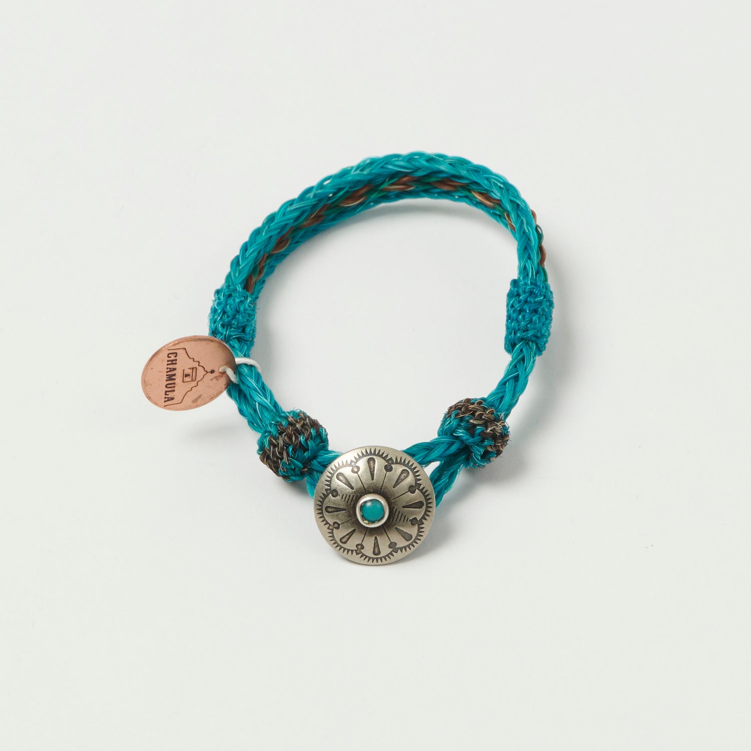 Chamula Turquoise Horsehair Concho Bracelet - Handmade Mexican Jewelry for Women - Turquoise, Green & Brown Beaded Bracelet - Perfect for Boho, Western & Festival Fashion