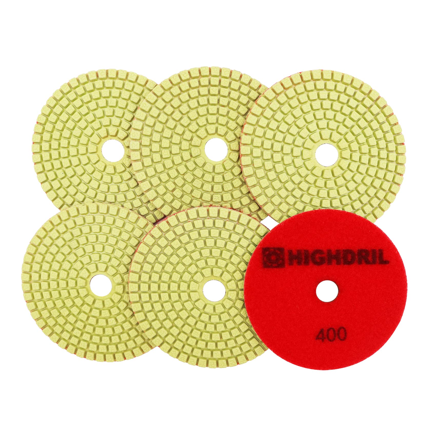 Wet Diamond Polishing Pads 6-Piece Set (4 Inch, #400 Grit) for Granite, Marble, Ceramic & Artificial Stone - Perfect for Grinders & Polishers | Ideal for Countertop, Floor & Tile Polishing