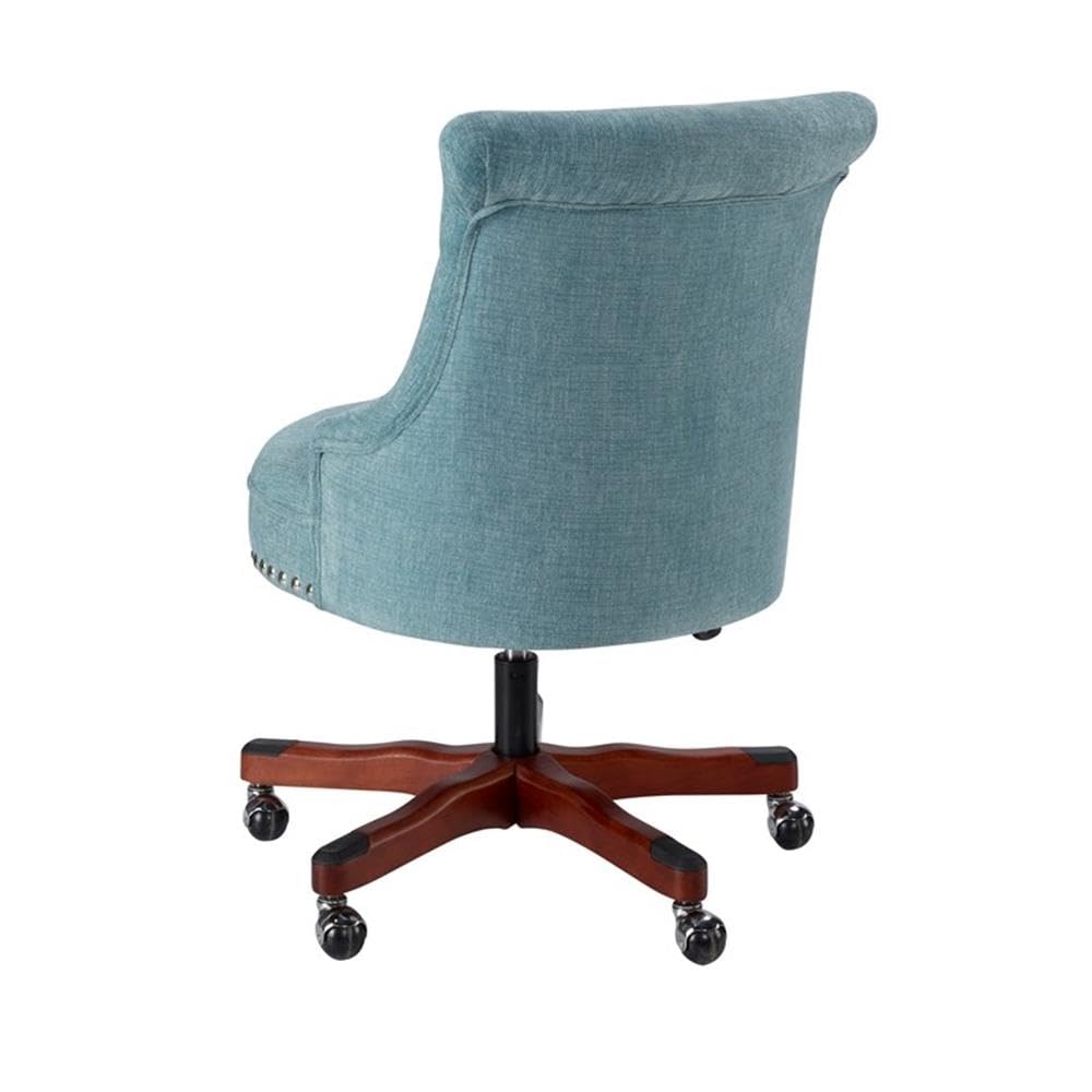UrbanPro Wood Upholstered Office Chair in Aqua Blue - Ergonomic Desk Chair with Lumbar Support for Home Office, Study, or Workspace - Comfortable Modern Executive Chair for Long Hours Sitting