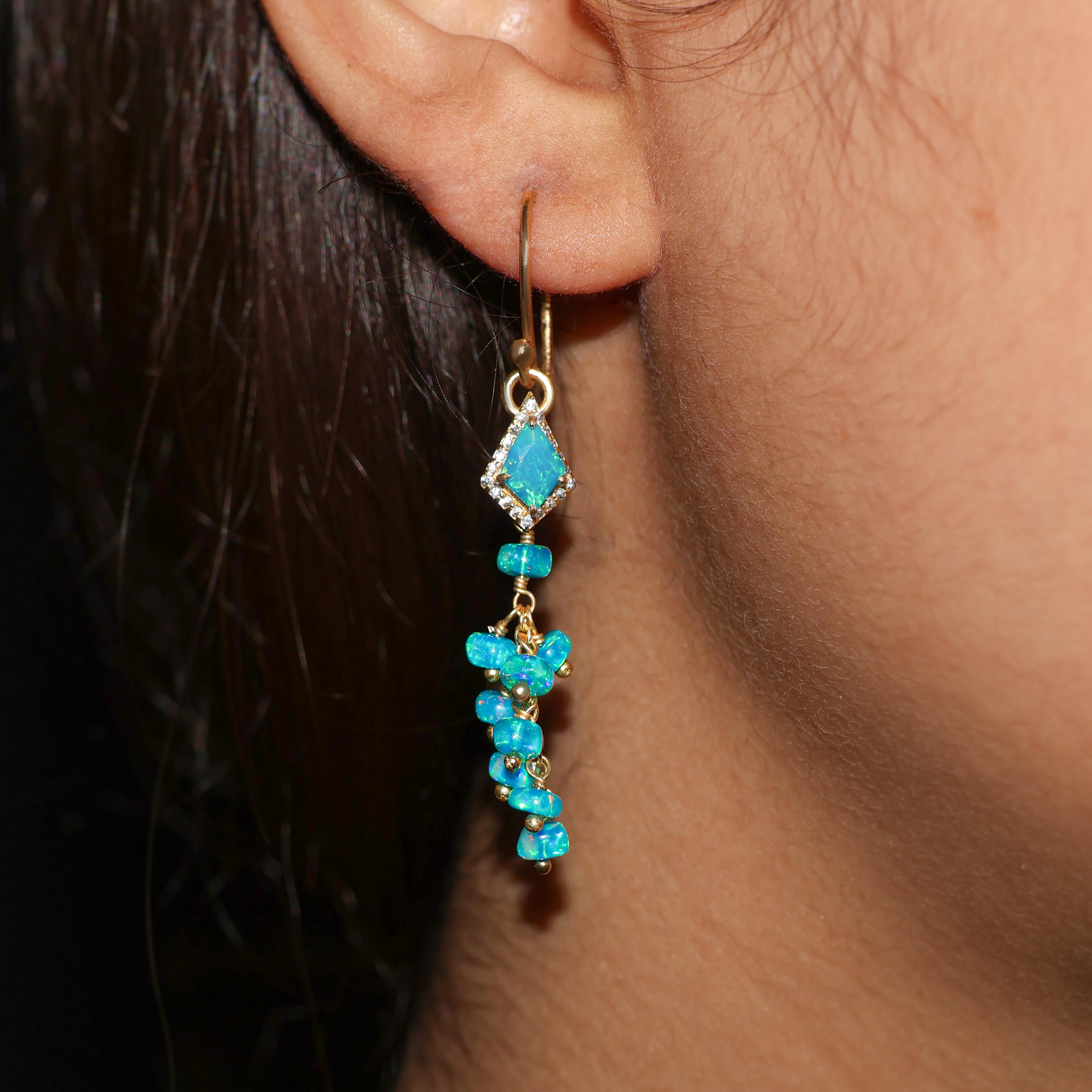 Natural Paraiba Opal Kite Charm Beaded Cluster Earrings | Handmade Boho Jewelry for Women | Perfect for Weddings, Parties & Everyday Wear