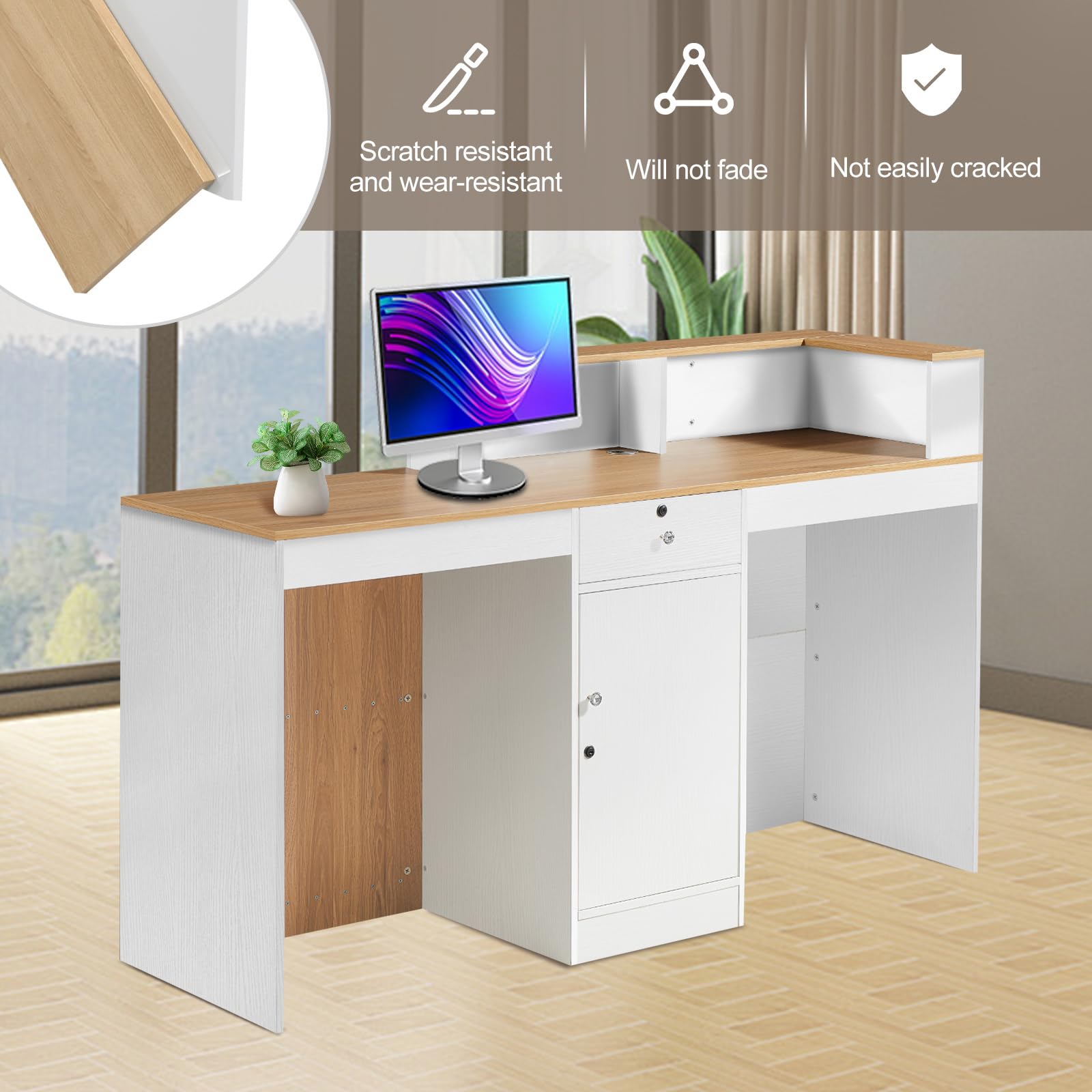 Modern Reception Desk with Counter & Lockable Storage Drawers - 63