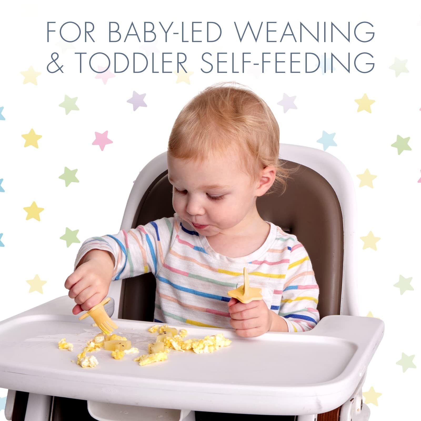 Nooli Baby & Toddler Utensil Set - BPA Free, Phthalate Free, Dishwasher & Sterilizer Safe - Soft Grip Fork for Infants & Young Kids - Perfect for Baby-Led Weaning, Daycare & Travel (Yellow)