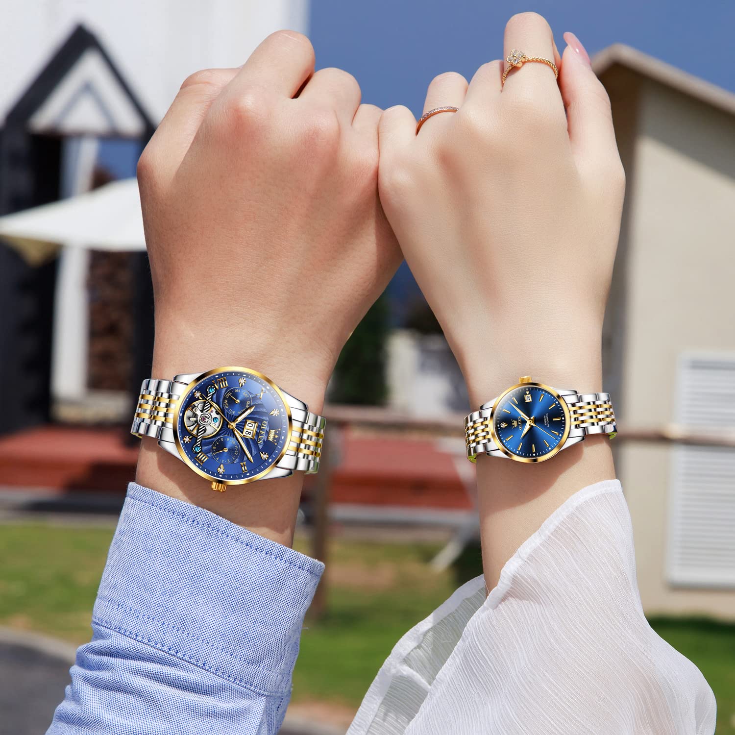 OLEVS Automatic Mechanical Self-Winding Couple Watches Set - His and Hers Matching Dress Watches for Anniversary, Wedding & Romantic Gifts | Perfect for Date Nights, Special Occasions & Luxury Fashion Accessories
