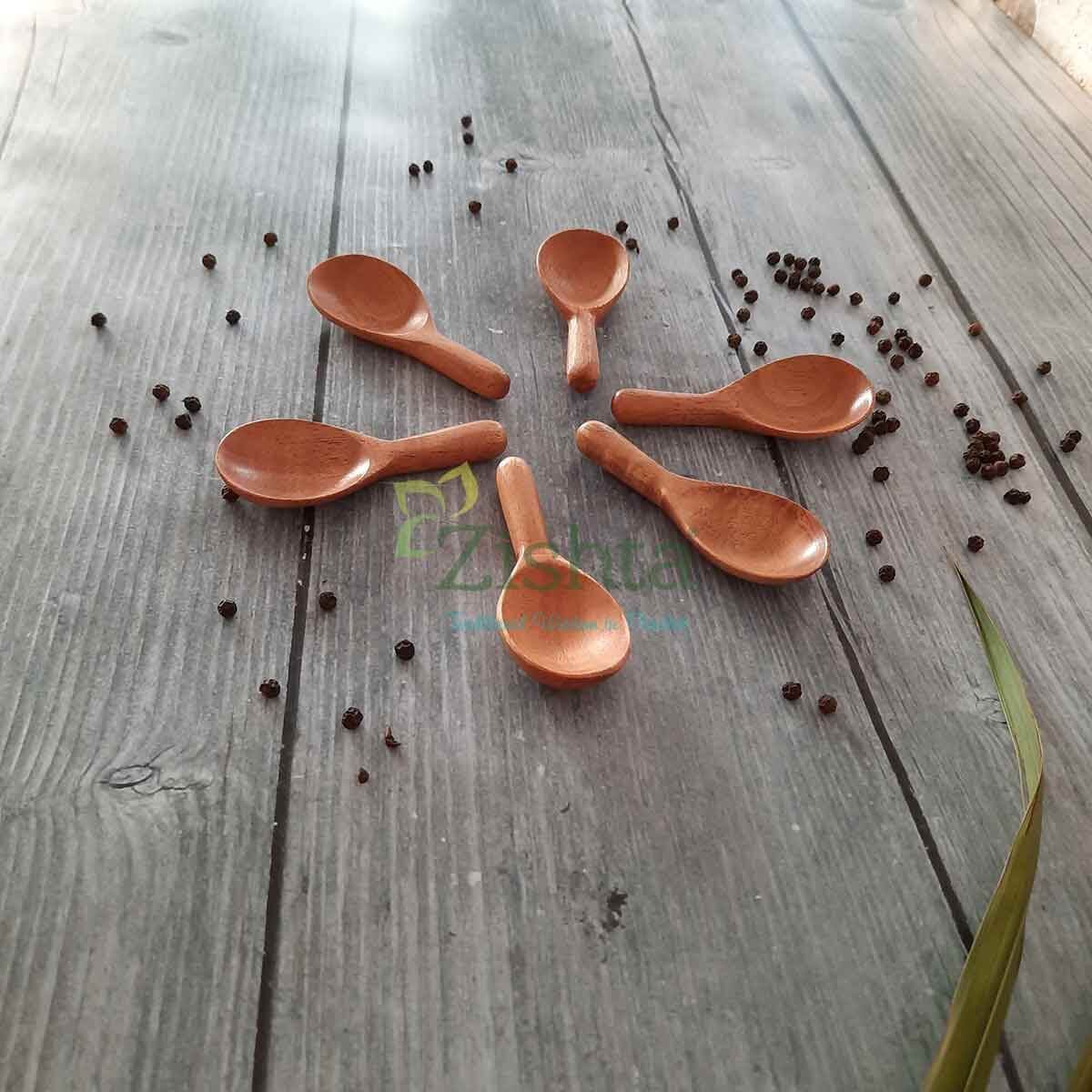 Organic Neem Wood Broad Spoons - Set of 6 Natural Eco-Friendly Kitchen Utensils for Cooking, Serving & Mixing - Perfect for Salad, Soup, Rice & Healthy Meals