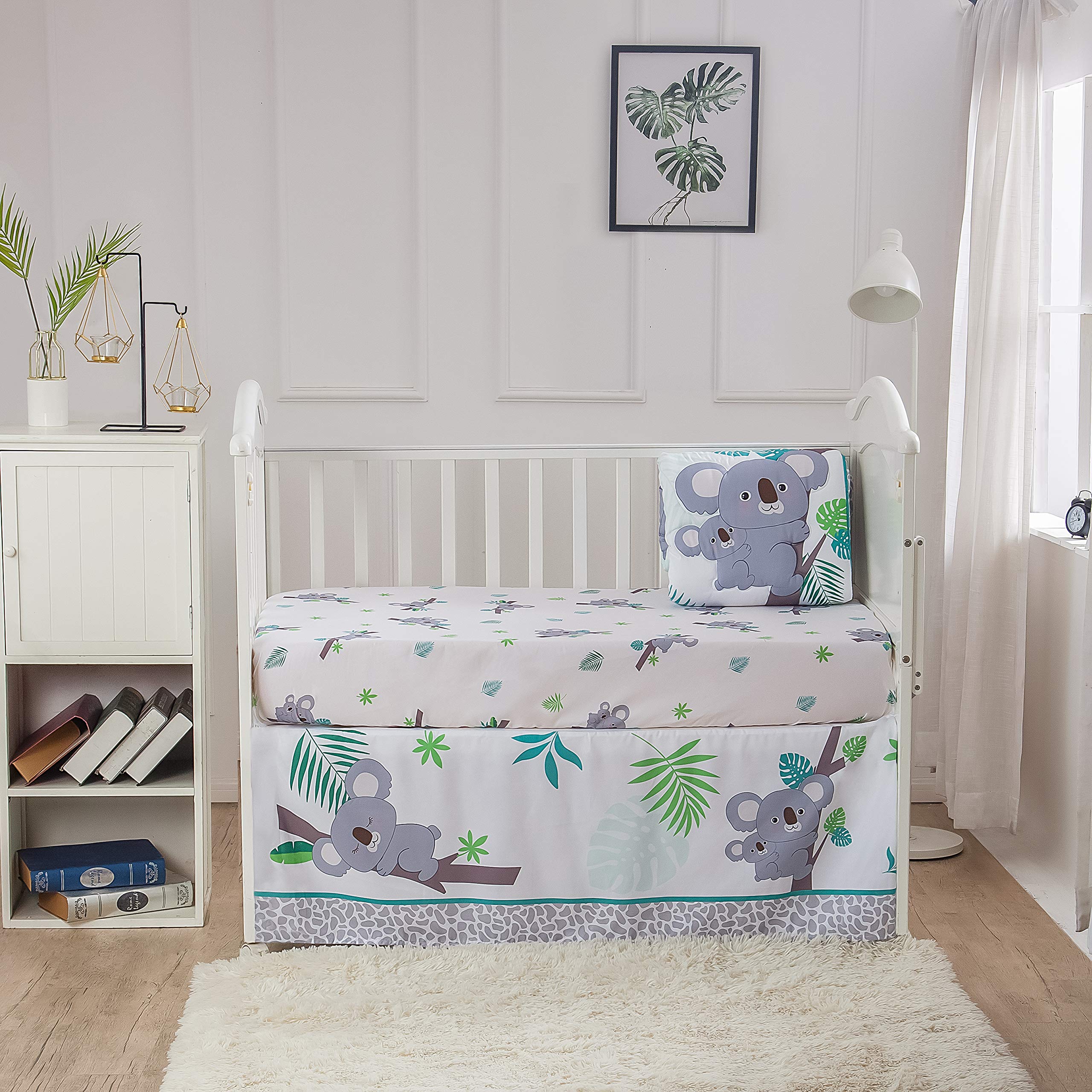 Premium Baby Koala Nursery Crib Bedding Set - 3 Piece Standard Size Crib Set in Soft Grey & Green | Unisex Nursery Bedding & Neutral Decor for Boys & Girls | Perfect for Newborns, Baby Showers & Gender-Neutral Nursery Themes