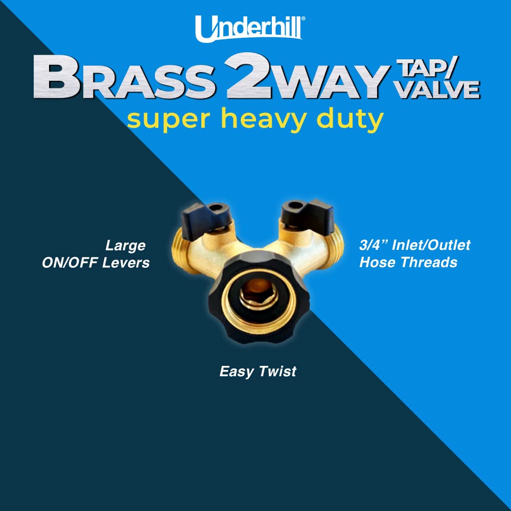Heavy-Duty Brass 2-Way Garden Hose Splitter Adapter with Shut Off Valve - 3/4 Inch Hose Thread - Perfect for Lawn Irrigation, Car Washing & Outdoor Watering - A-HB2