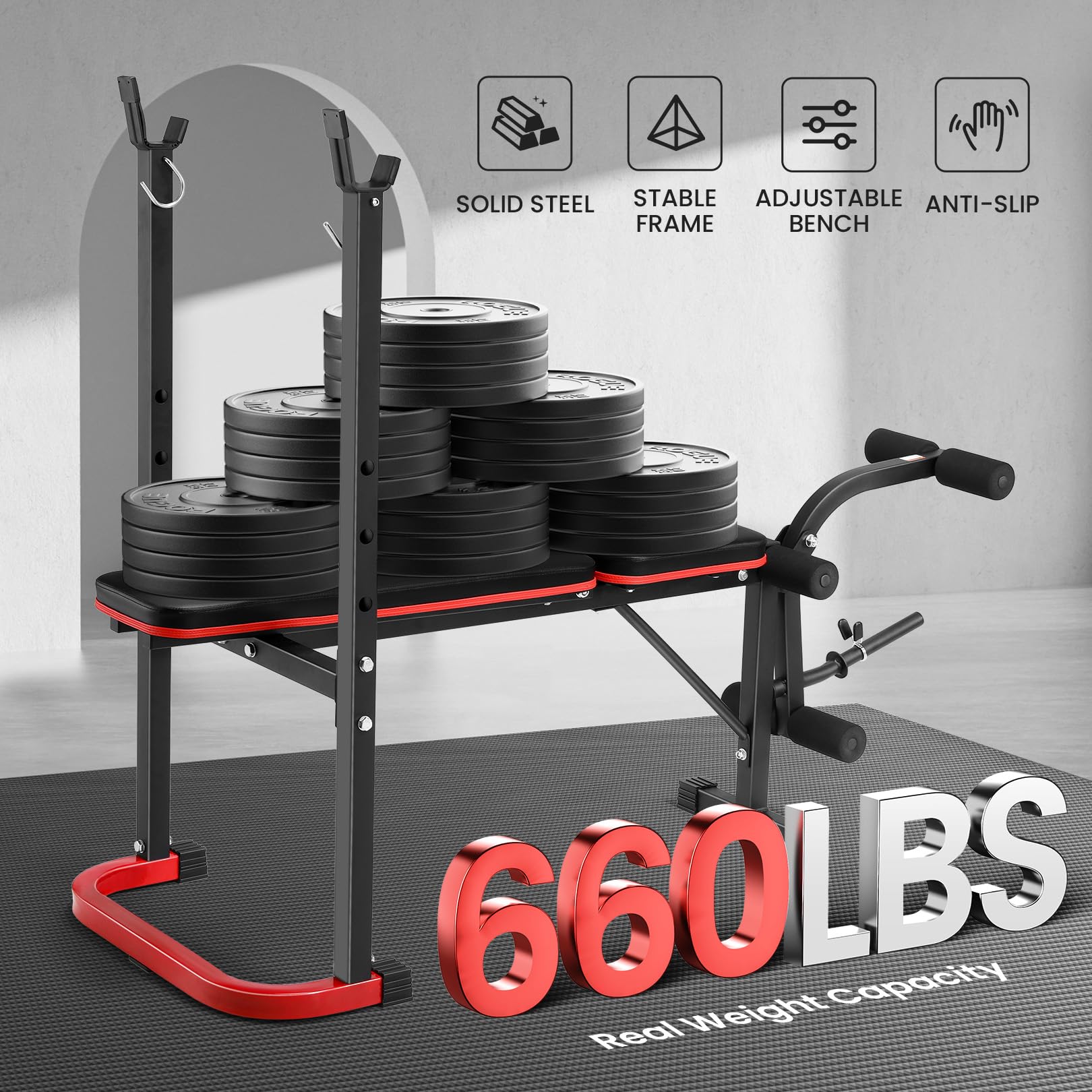 OPPSDECOR Adjustable Weight Bench Set with Leg Developer & Preacher Curl Pad - Full Body Workout Bench Press with Squat Rack for Home Gym - Strength Training Equipment for Men & Women - Perfect for Small Spaces & Home Fitness Routines