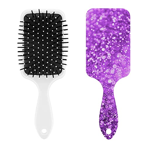 Purple Glitter Sparkle Hair Brush with Soft Nylon Bristles - Anti Static Air Cushion Comb for Frizz Control & Scalp Massage - Perfect for Women, Men & All Hair Types (Curly, Straight, Wavy) - Great for Daily Styling, Travel & Salon Use