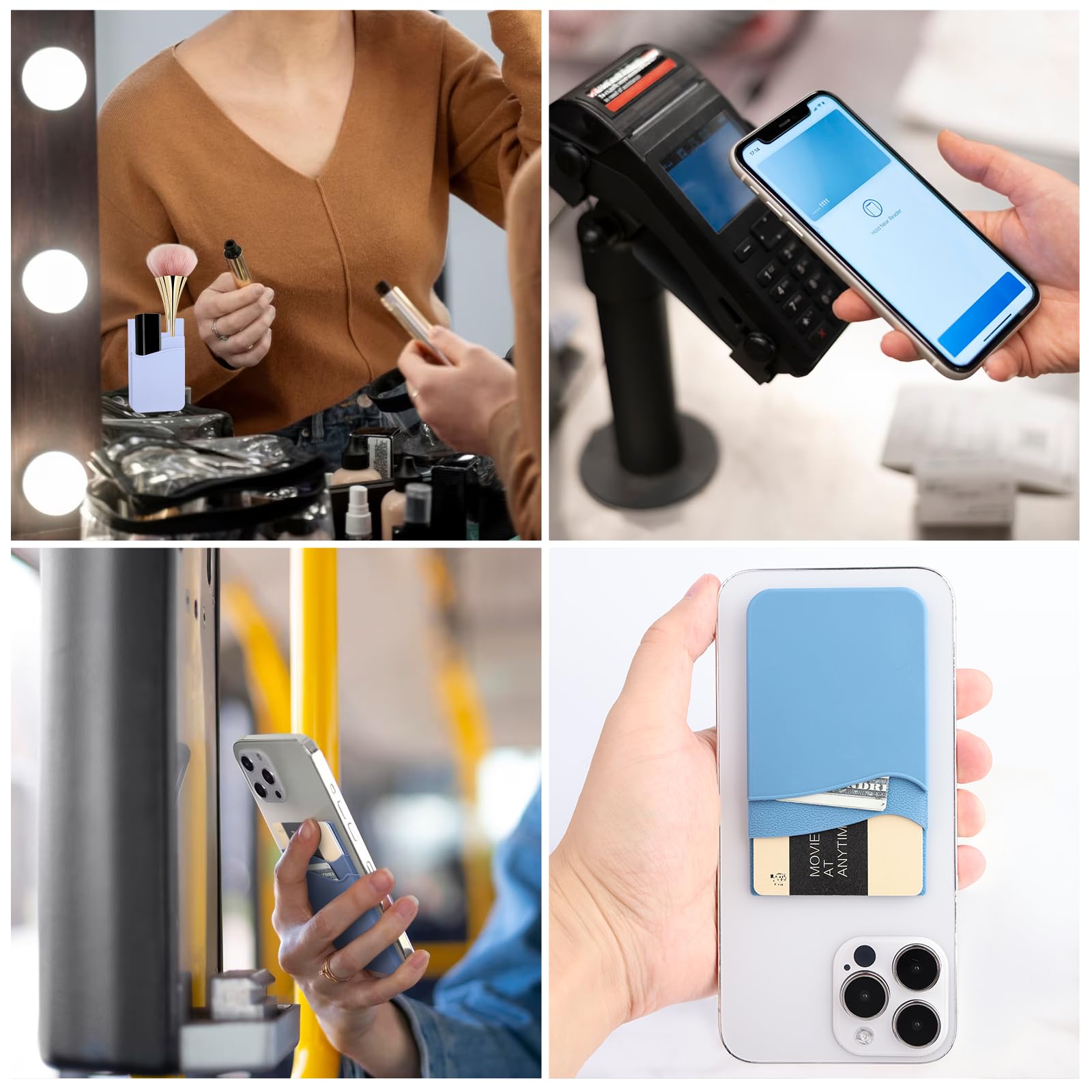 5-Pack Silicone Phone Wallet Sticker - Double Pocket Credit Card Holder for All Smartphones (Navy, Sierra, Pastel, Blue, Black) | Stick-On Back of Phone Case for Hands-Free Shopping & Travel Convenience