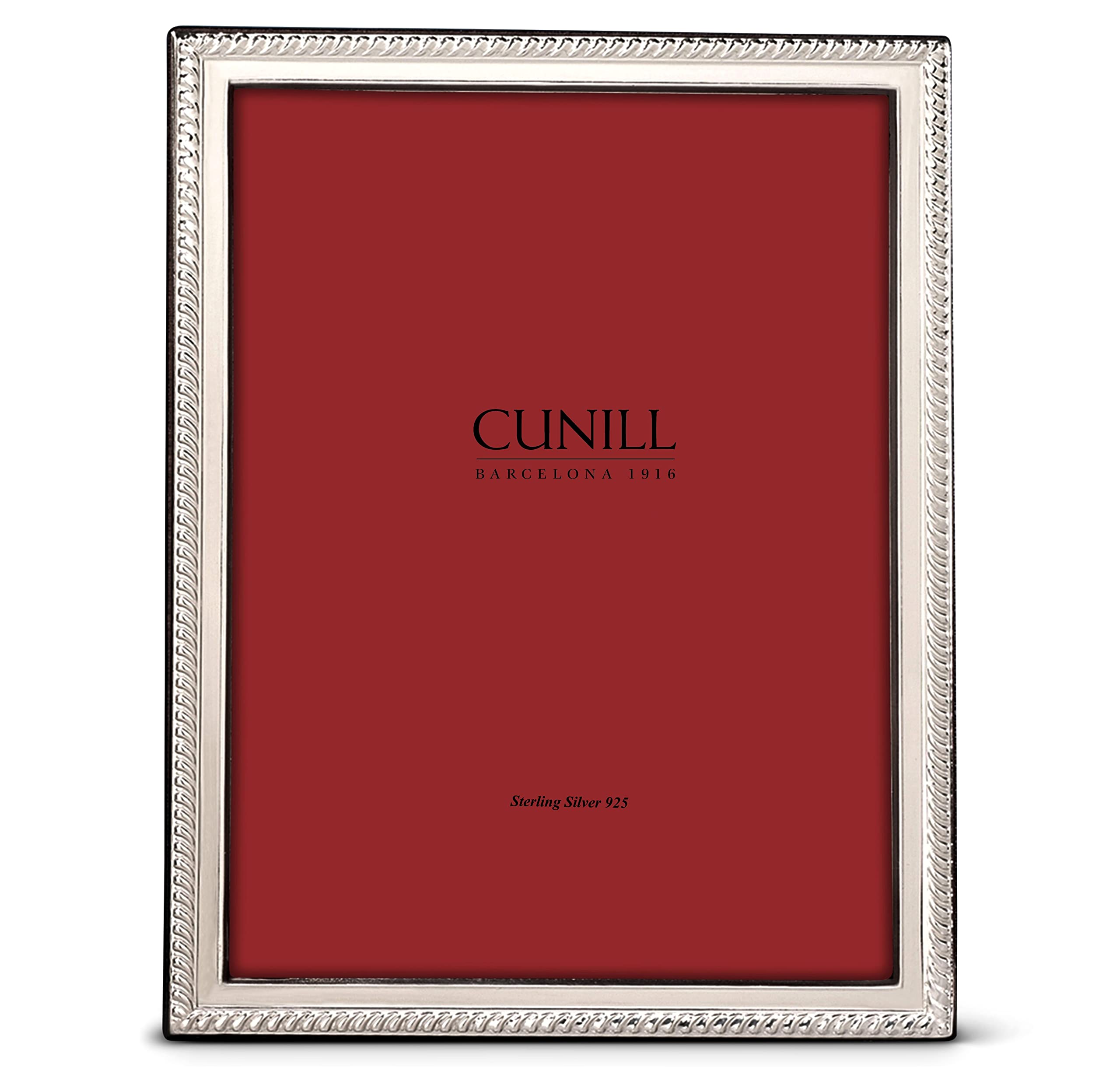 CUNILL Sterling Silver 5x7 Picture Frame - Slim Rope Design, Tarnish Resistant with Mahogany Wood Back - Perfect for 5