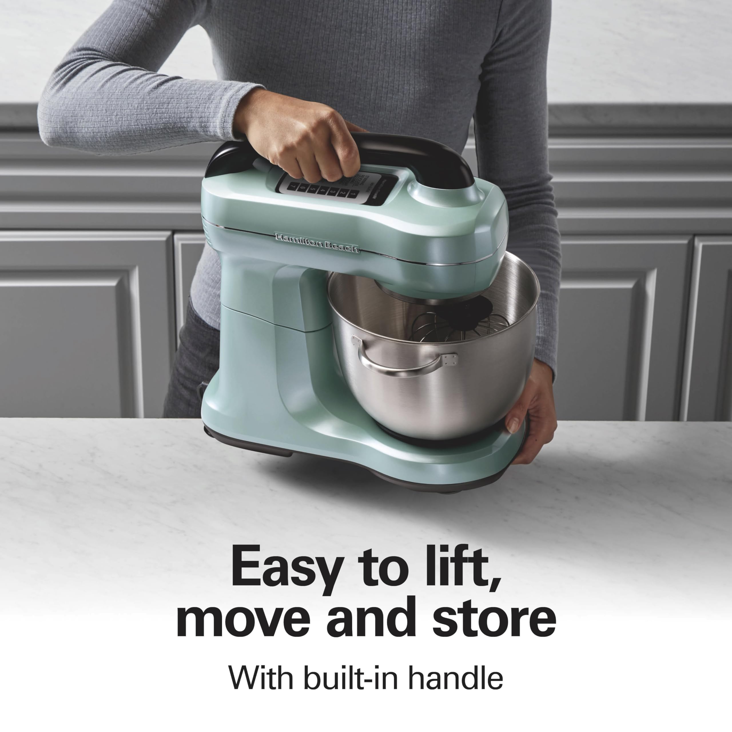 Hamilton Beach 4-Quart Electric Stand Mixer with Dough Hook, Flat Beater & Whisk - 7 Speed Settings & Splash Guard - Perfect for Baking Cakes, Cookies & Bread Dough (Aqua)