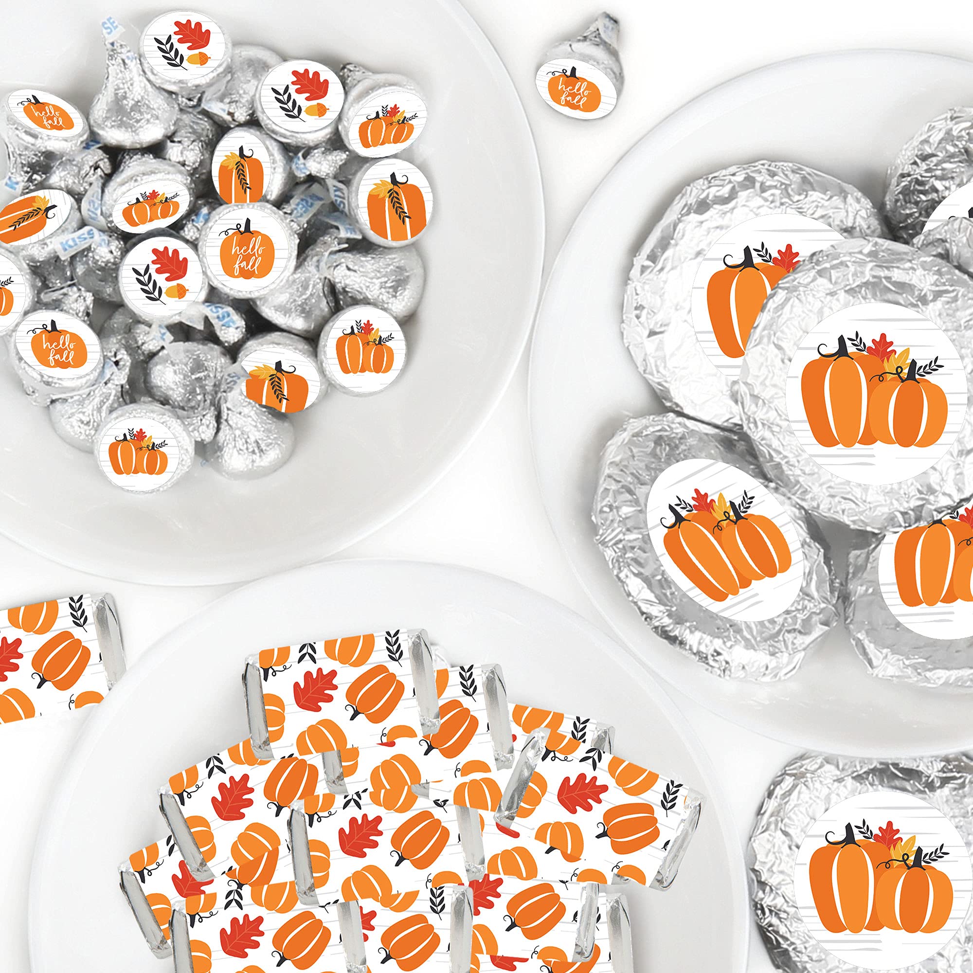 Big Dot of Happiness Fall Pumpkin Candy Bar Wrappers & Stickers Kit - 304pcs Halloween Thanksgiving Party Favors for Treat Bags, Classroom Rewards, Autumn Festivities