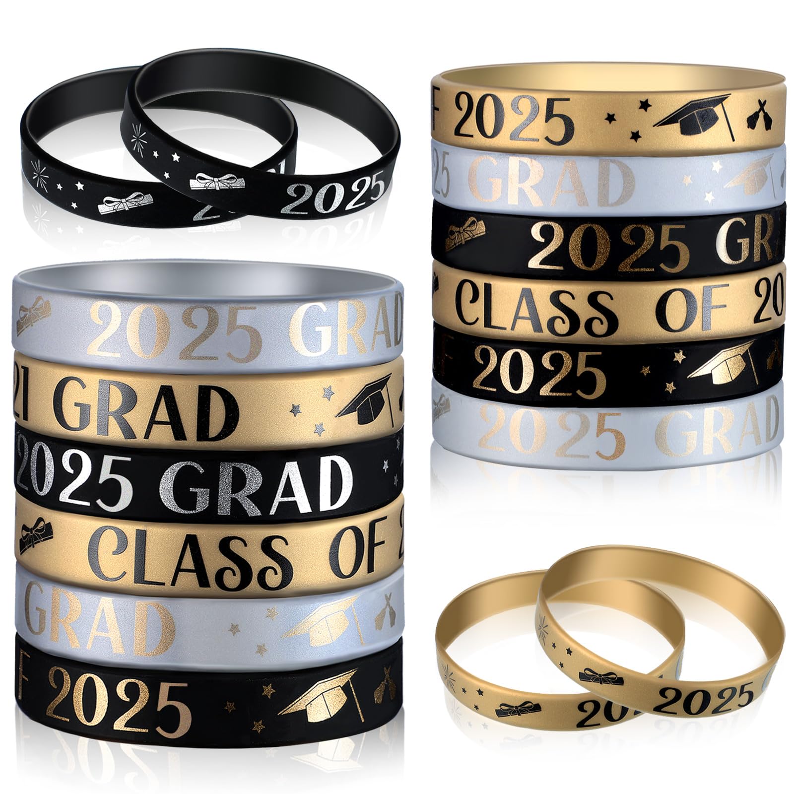 Skylety 24 Pack Class of 2025 Graduation Bracelets - Bulk Silicone Wristbands for Teachers & Students - 2025 Grad Party Supplies - Perfect for Graduation Celebrations, School Events & Commencement Gifts