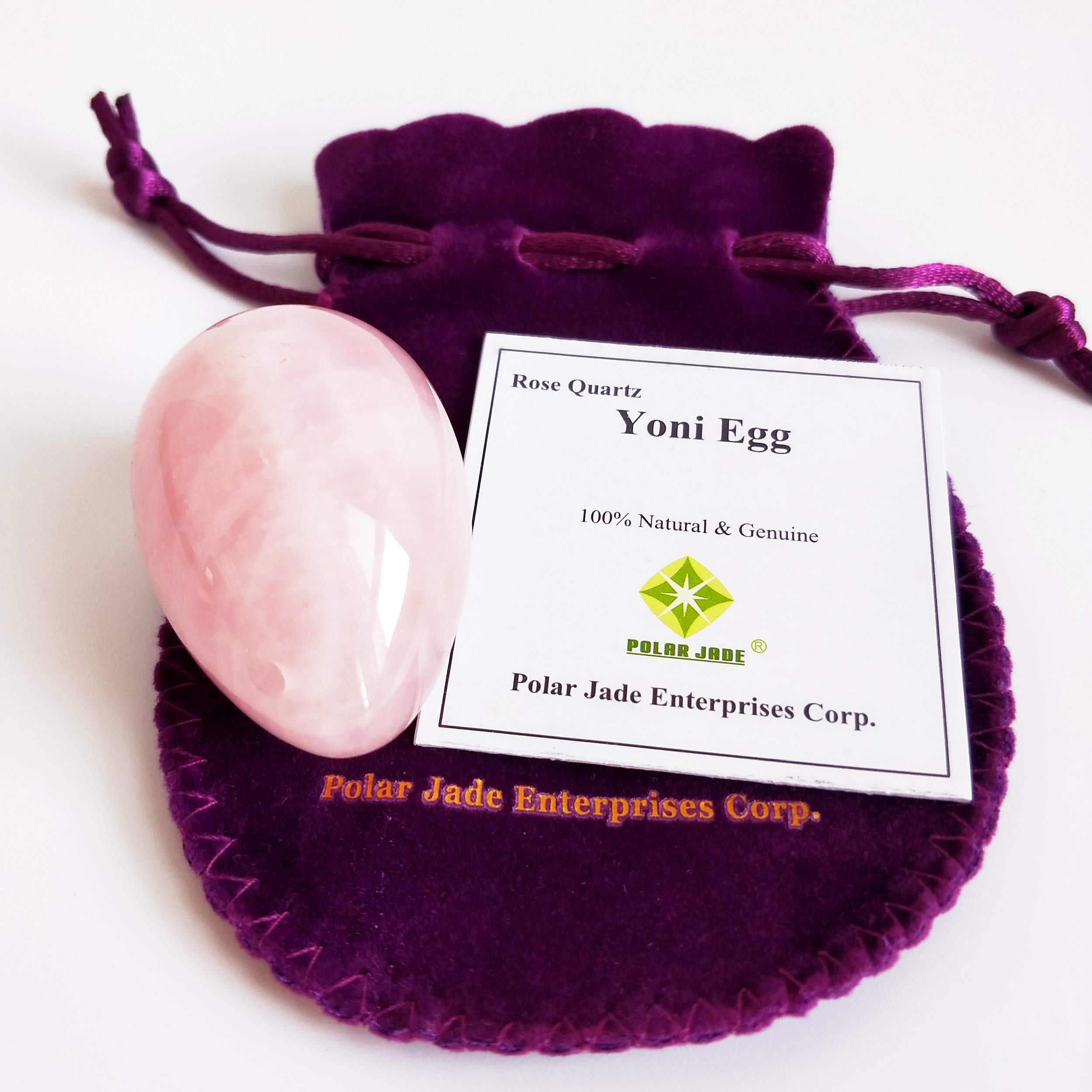 Rose Quartz Yoni Egg - Medium Size with Hole, Genuine Certificate & Instructions - Pelvic Floor Strengthener for Women, Stress Relief & Adult Urinary Incontinence Solution by Polar Jade - Perfect for Yoga, Meditation & Holistic Wellness Practices