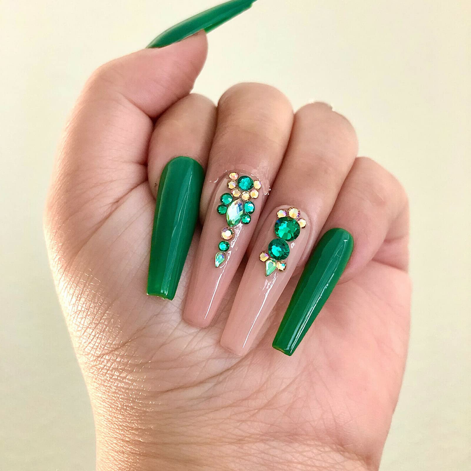 Dowarm 1440Pcs SS10 Flatback Nail Crystals - 2.8MM Glass Rhinestones for Nail Art, DIY Crafts, Dance Costumes & Jewelry Making | Non-Hotfix Adhesive Gems (SS10/2.8MM, Green Emerald) - Perfect for Manicures, Costume Design, Scrapbooking & Home Decor