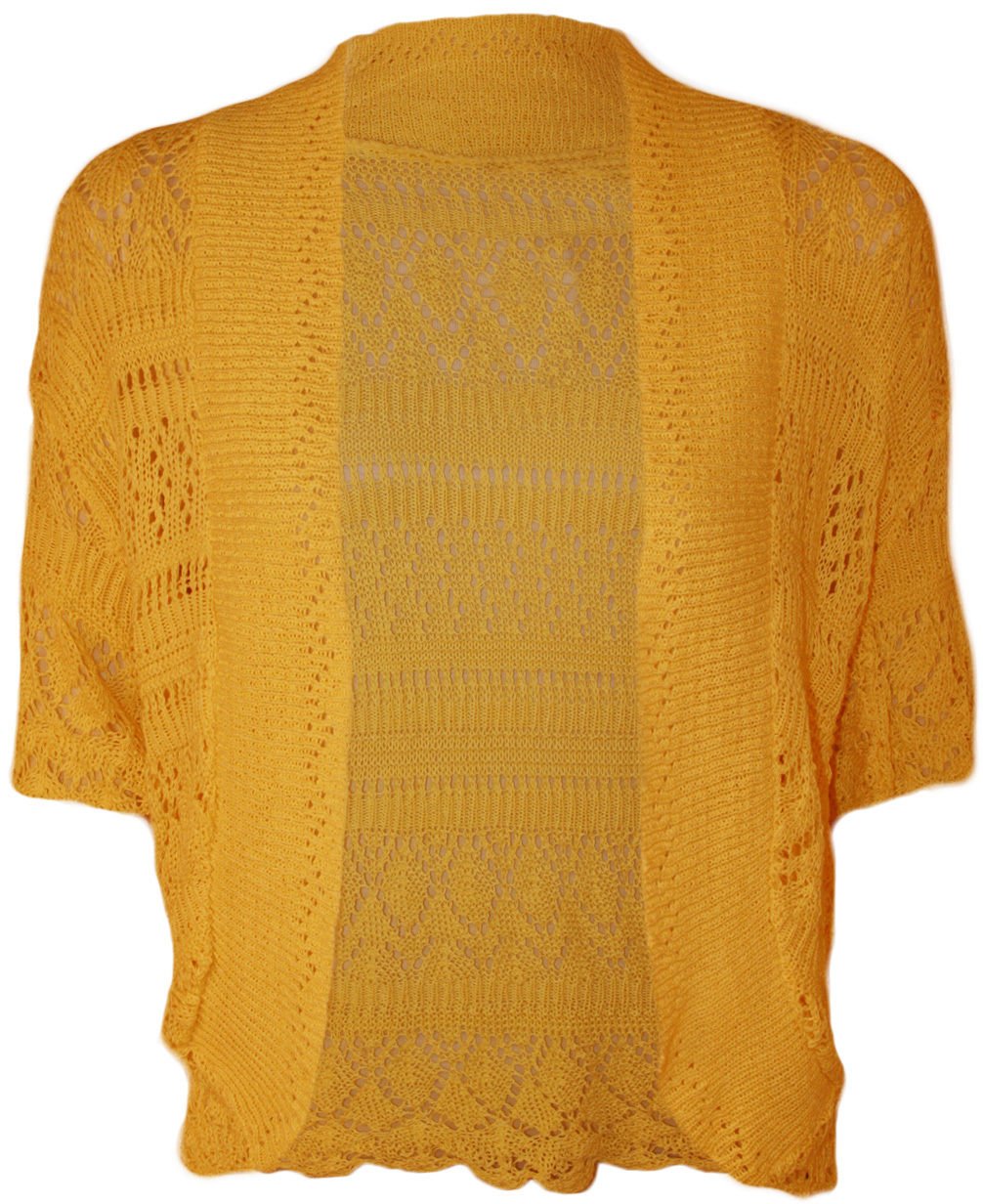 Forever Women's Plus Size Crochet Knitted Baggy Stretchy Shrug Cardigan - Mustard Yellow Boho Cover-Up for Beach, Wedding & Casual Outfits
