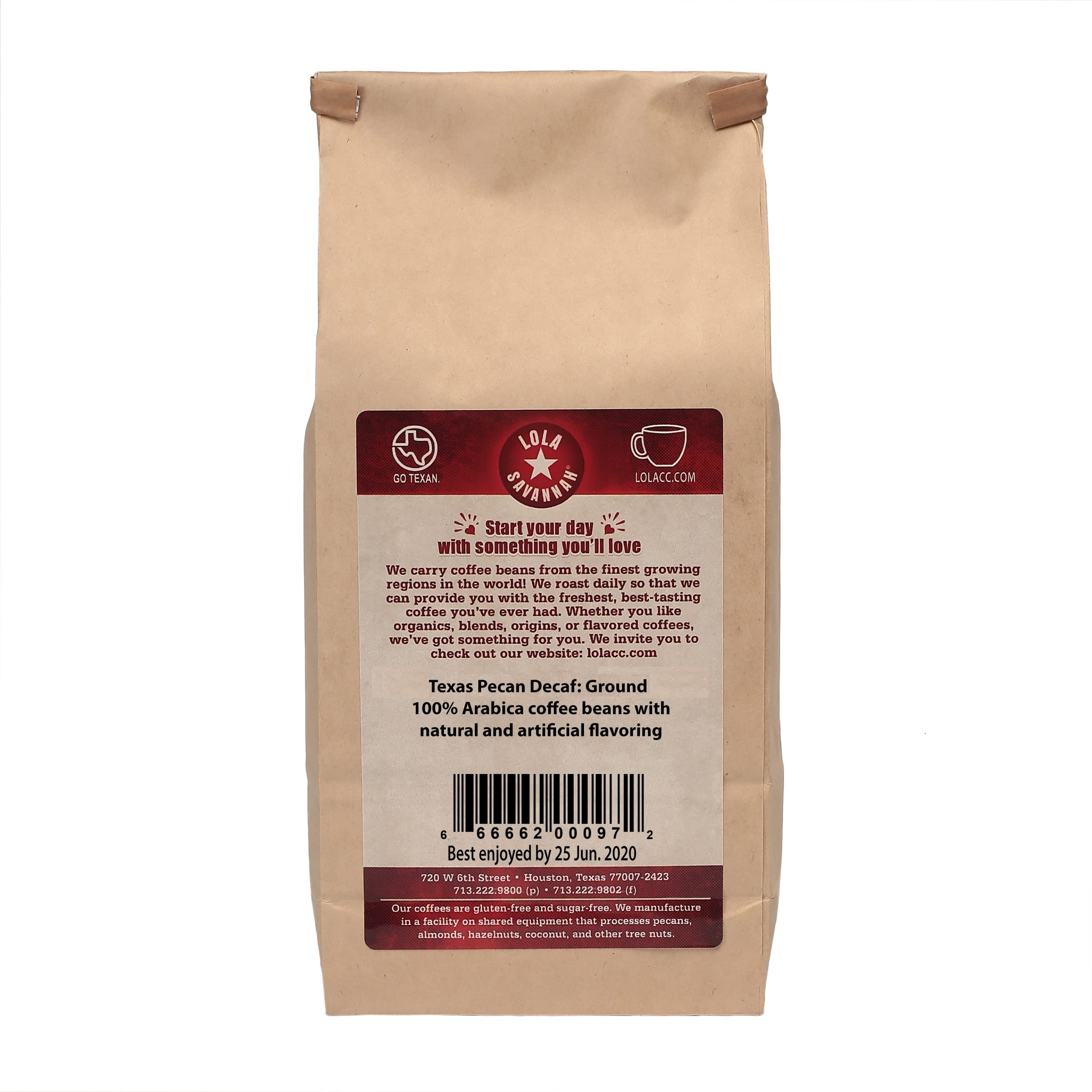 Lola Savannah Texas Pecan Ground Decaf Coffee - 5 Pound Bag | Rich Nutty Flavor for Home Brewing, Office Use & Gift Giving