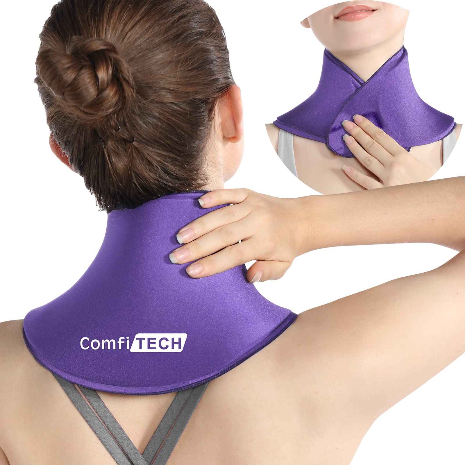 ComfiTECH Reusable Gel Ice Pack Wrap for Neck Pain Relief - Cold Compress for Sports Injuries, Swelling & Cervical Surgery Recovery - Office Neck Pressure Relief - Purple (Perfect for Athletes, Office Workers & Post-Surgery Recovery)